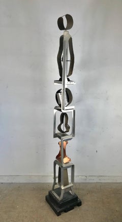 Monumental Modernist Mixed Metal Kinetic Floor Sculpture by Irving Lehman