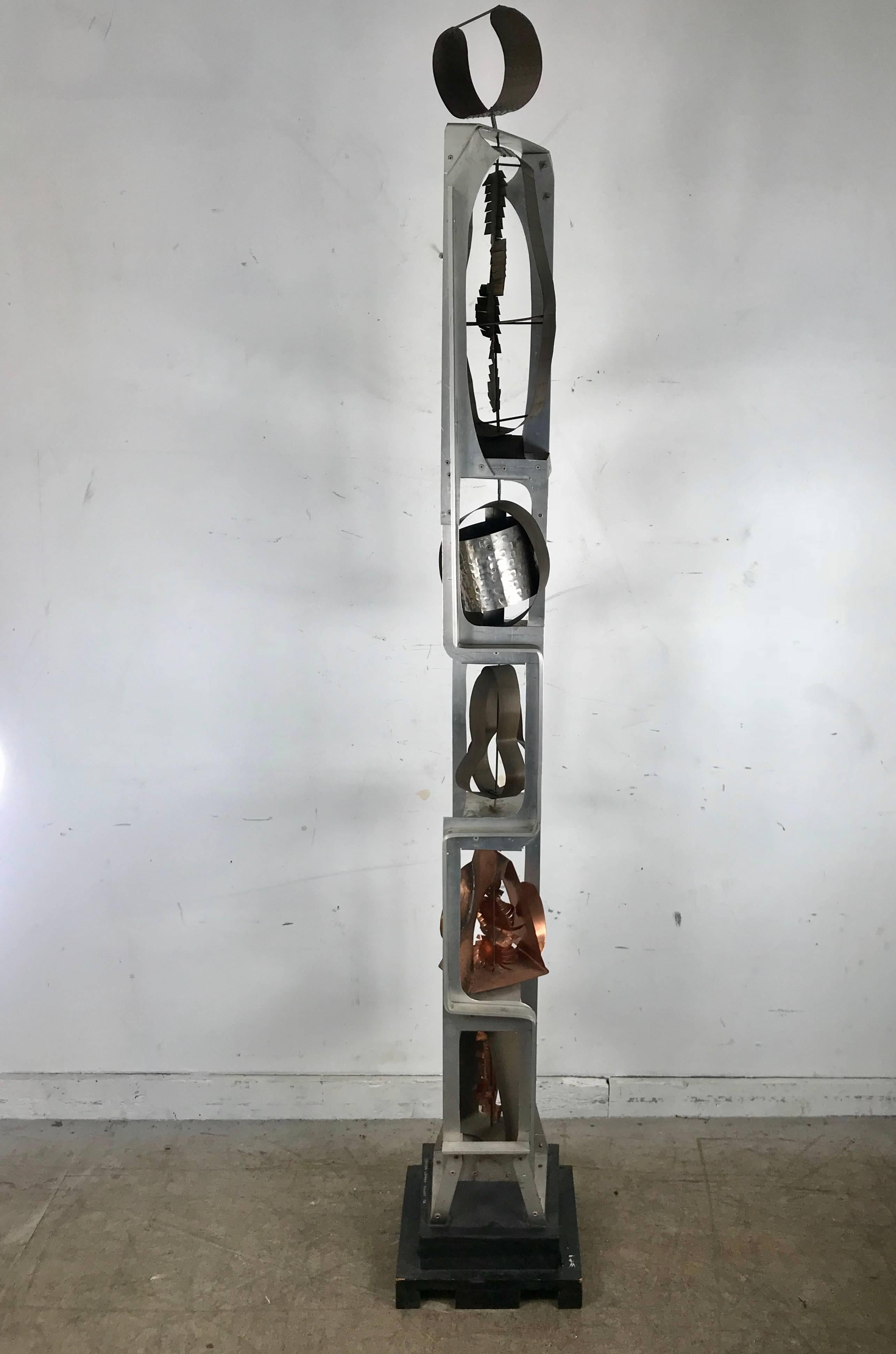 Brass Monumental Modernist Mixed Metal Kinetic Floor Sculpture by Irving Lehman For Sale