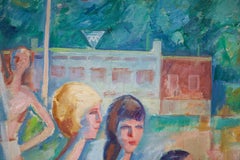 Monumental Modernist Painting ‘Swimmers’ by Urbanek, Prague 1963