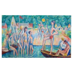 Monumental Modernist Painting ‘Swimmers’ by Urbanek, Prague 1963 Vintage Monumental Modernist Painting ‘Swimmers’ by Urbanek, Prague 1963
