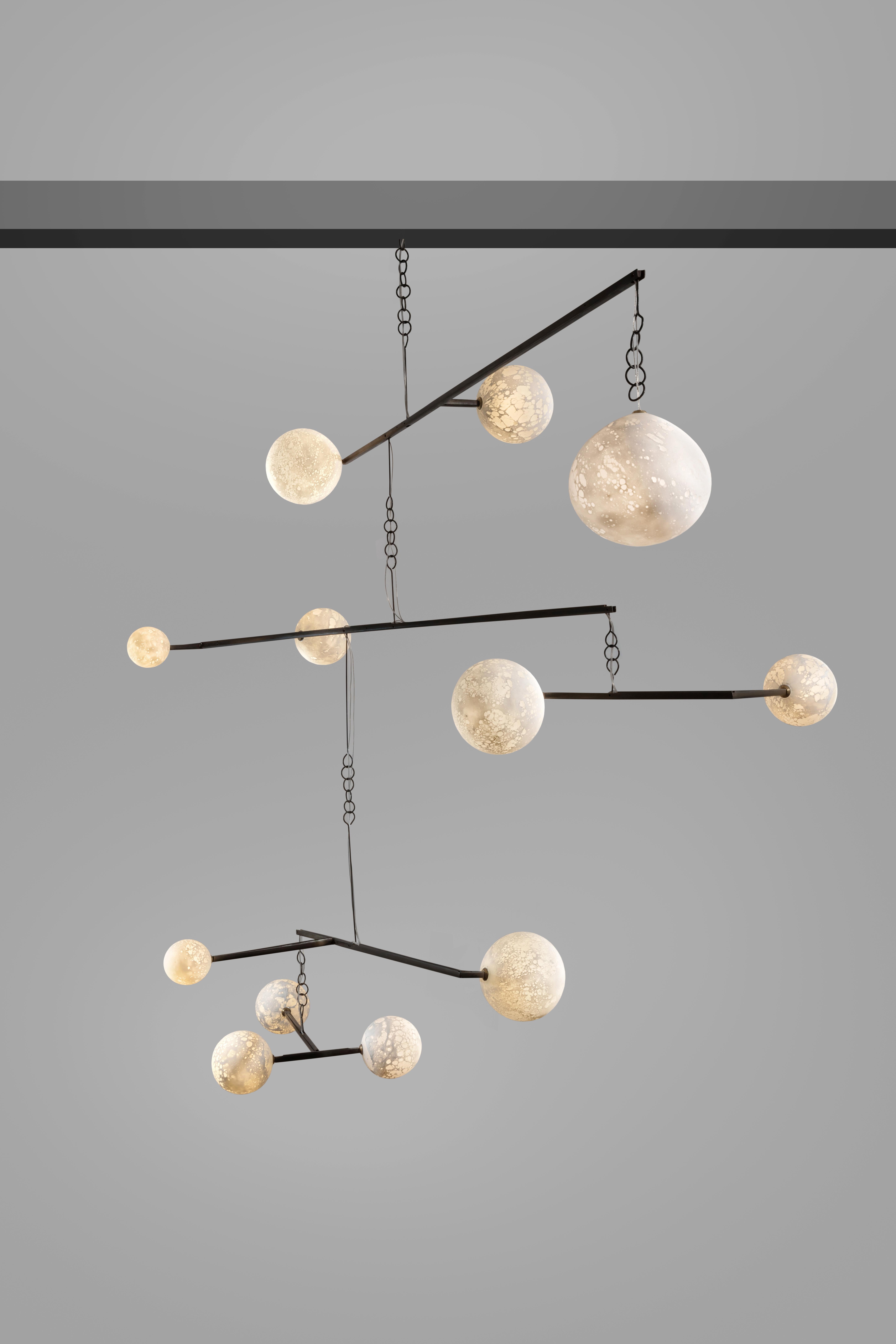 French Monumental Moon Pendant Mobile Light, Ludovic Clément D’armont For Sale