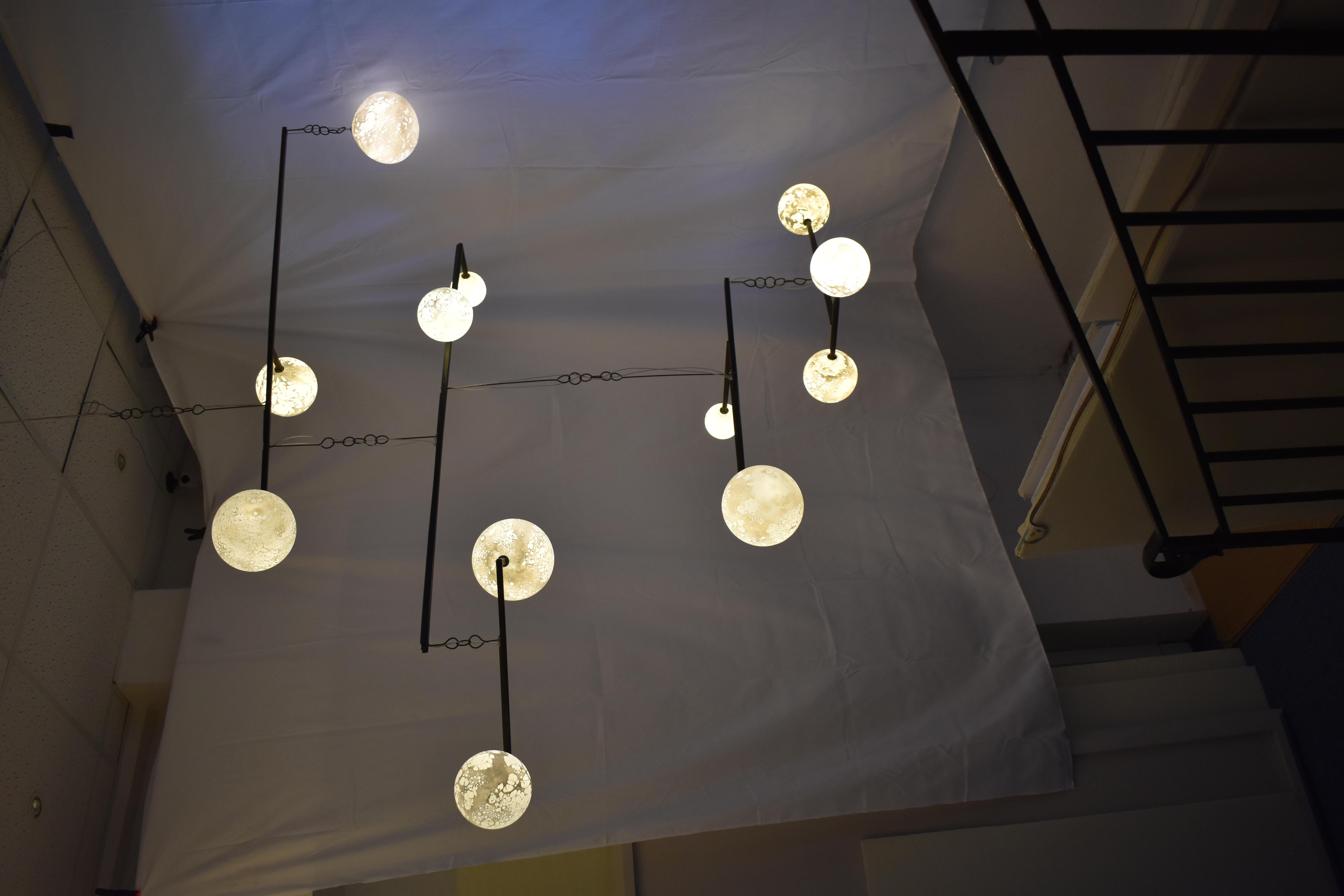 Contemporary Monumental Moon Pendant Mobile Light, Ludovic Clément D’armont For Sale