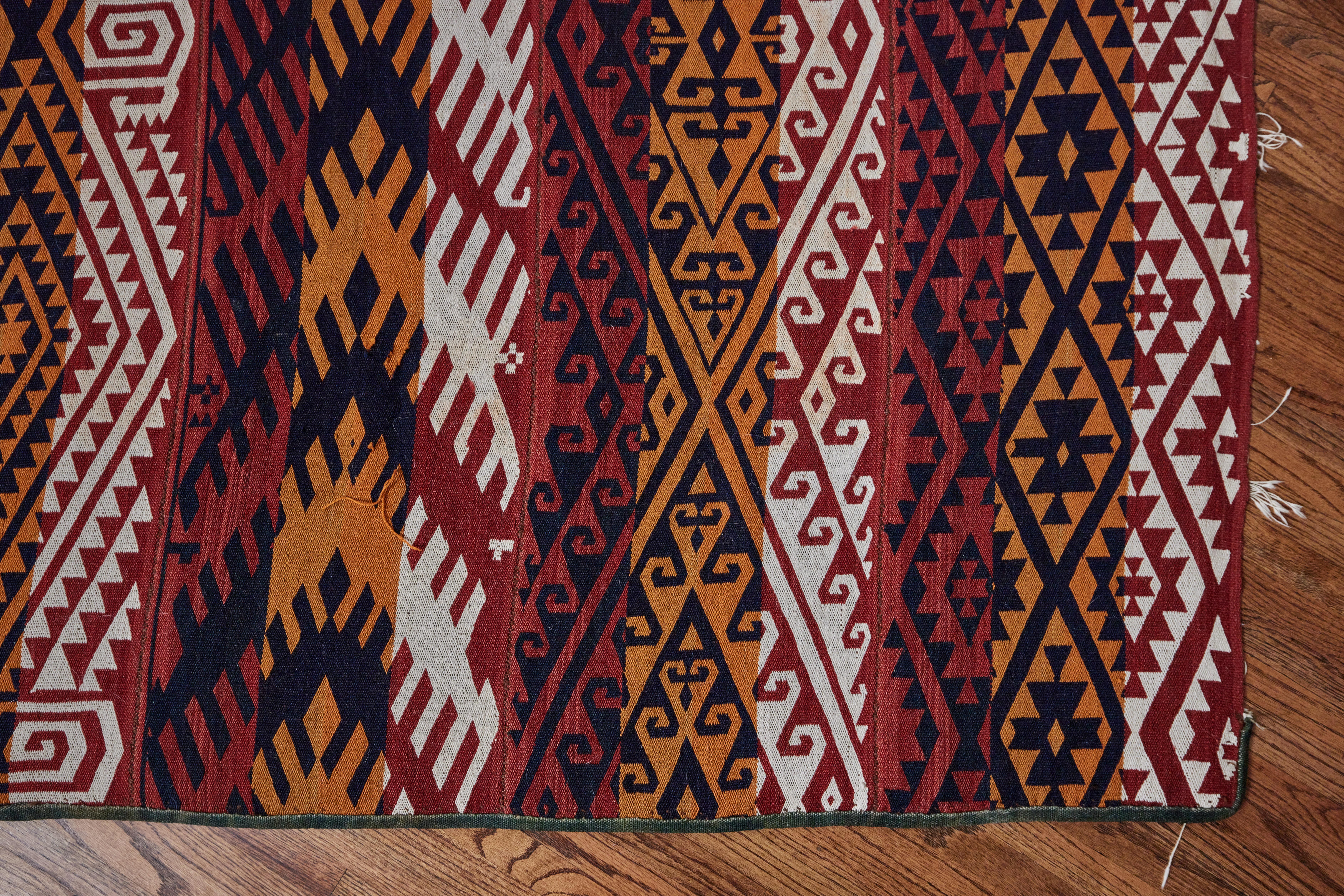 Monumental Moroccan Berber Flat Weave Geometric Rug, circa 1960s For Sale 8