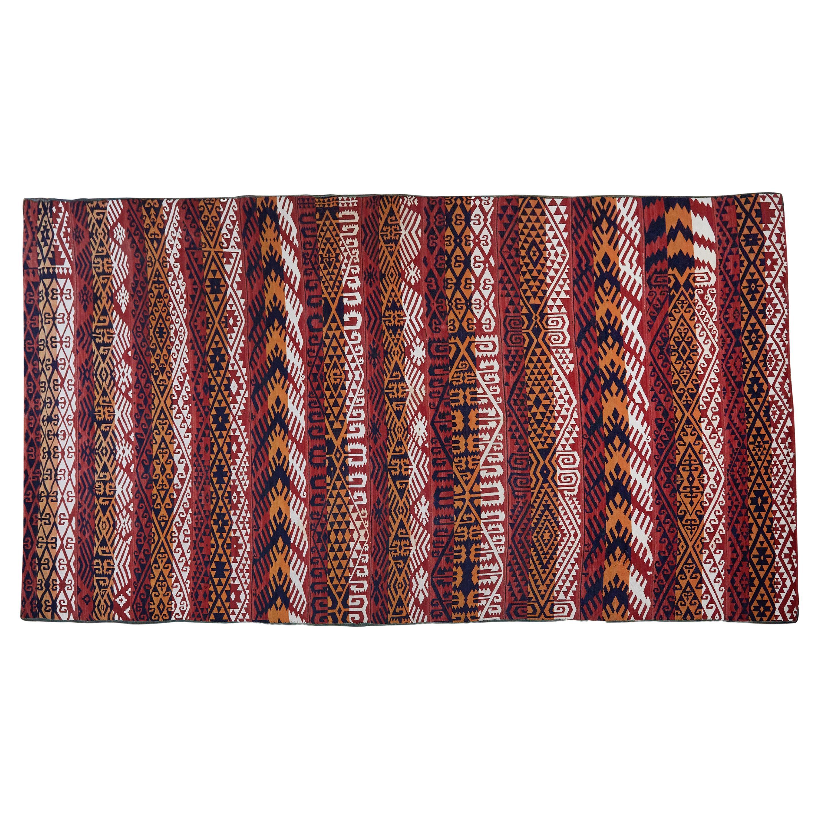 Monumental Moroccan Berber Flat Weave Geometric Rug, circa 1960s For Sale