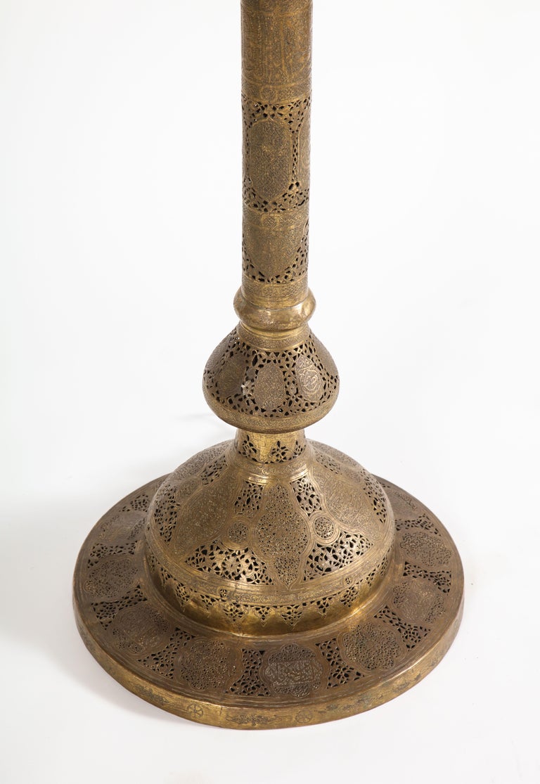 Monumental Moroccan Pierced and Hammered Brass Floor Lamp For Sale at
