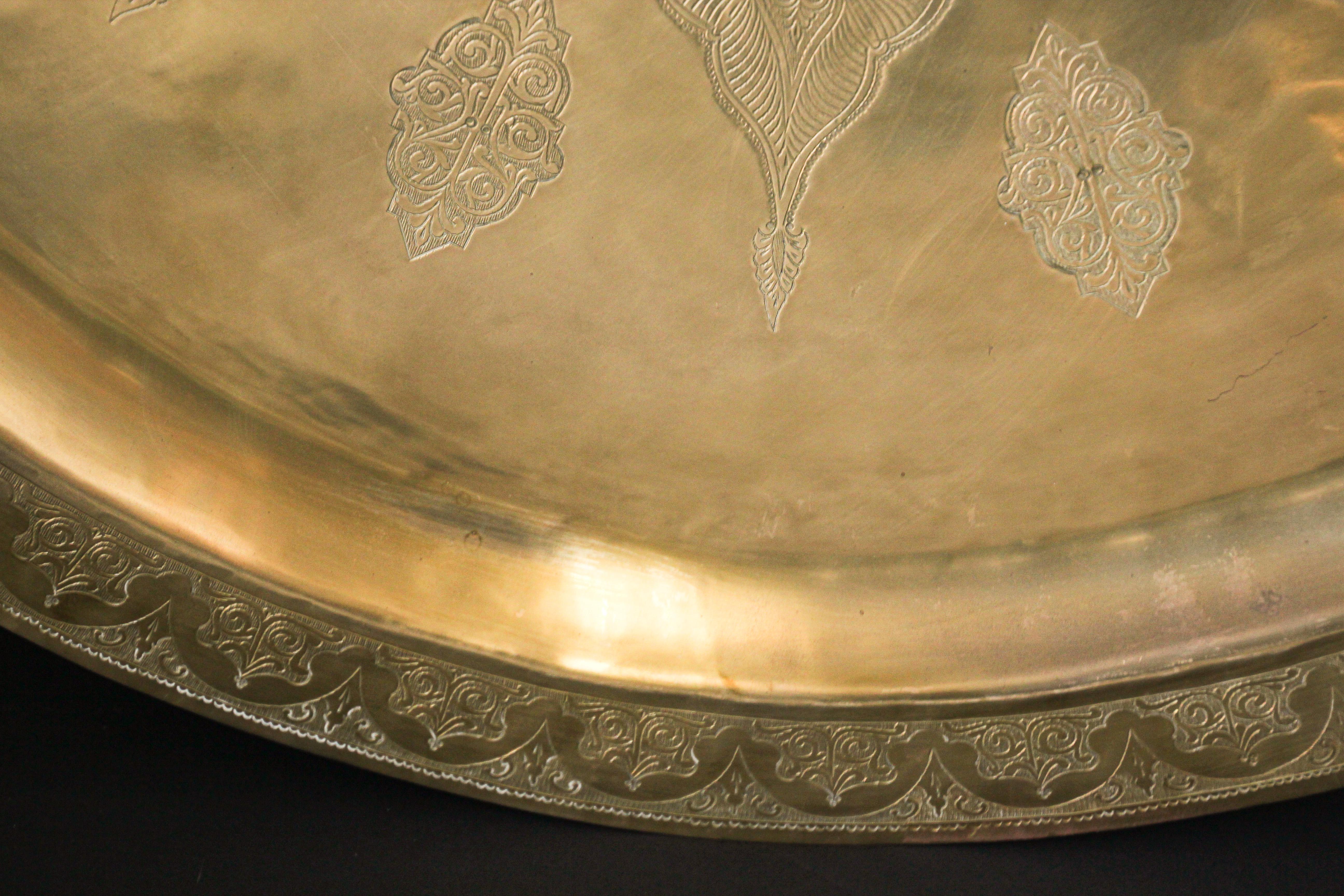Monumental Moroccan Polished Brass Hanging Tray Platter 3