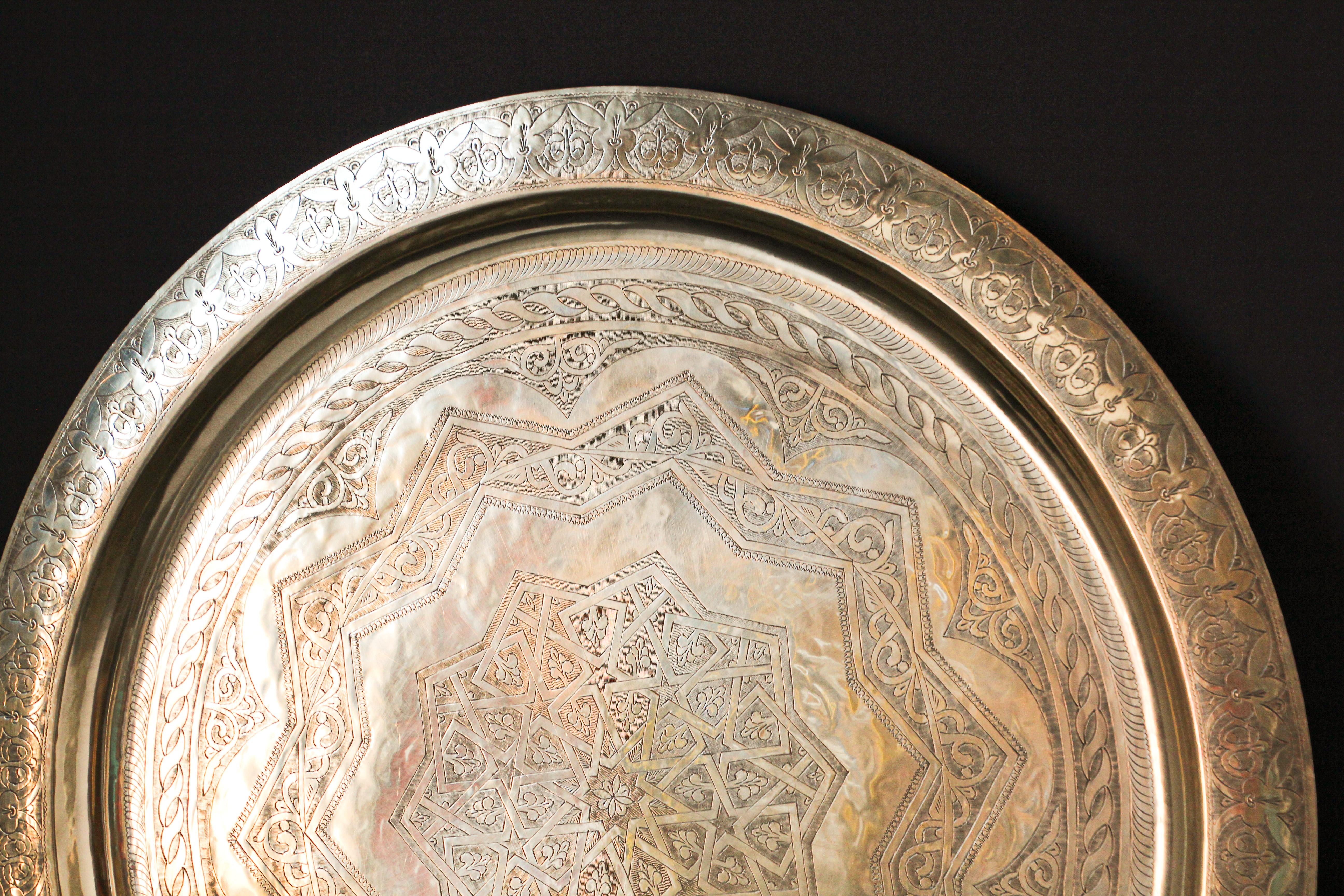 Monumental Moroccan Polished Brass Tray 1