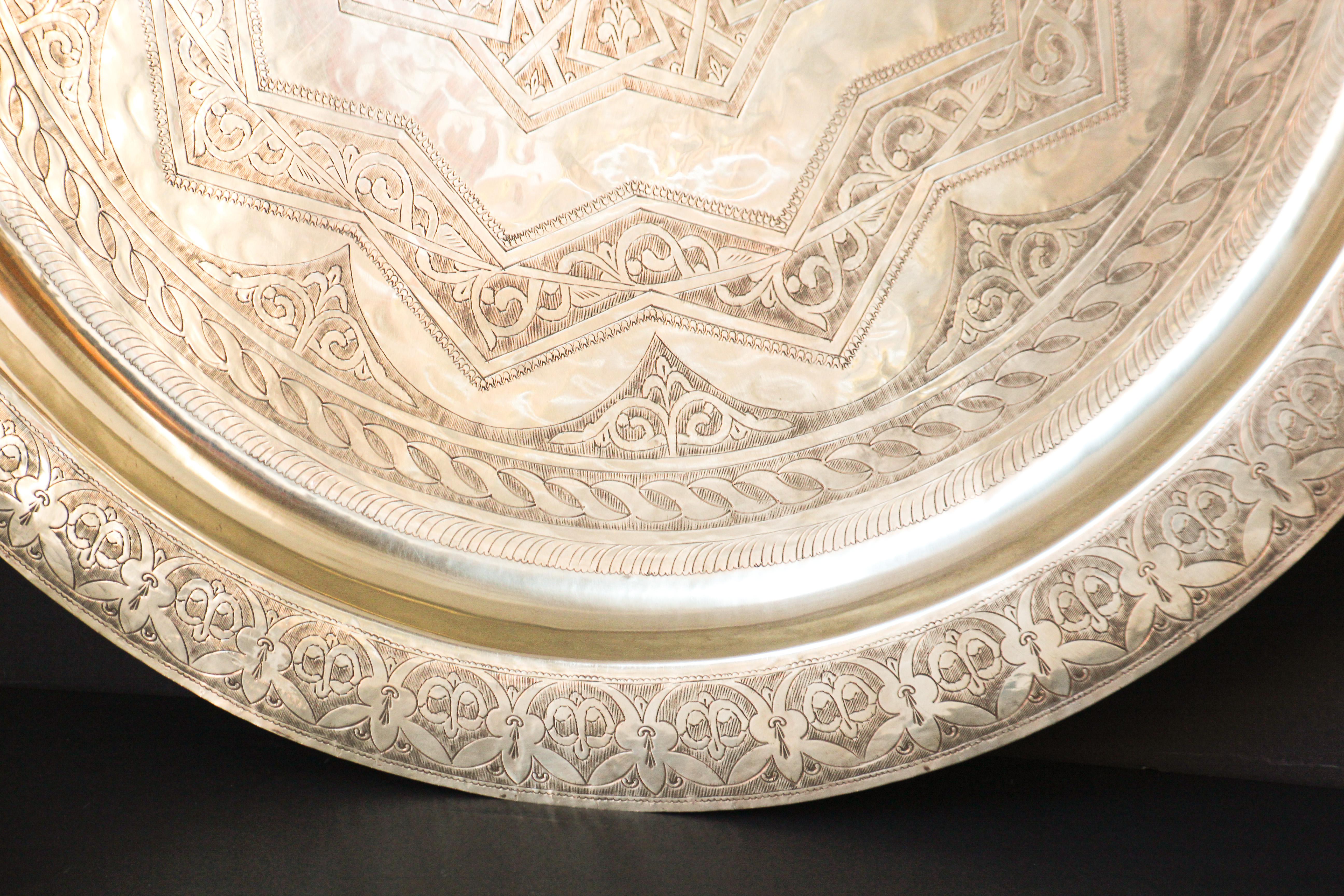 Monumental Moroccan Polished Brass Tray 3