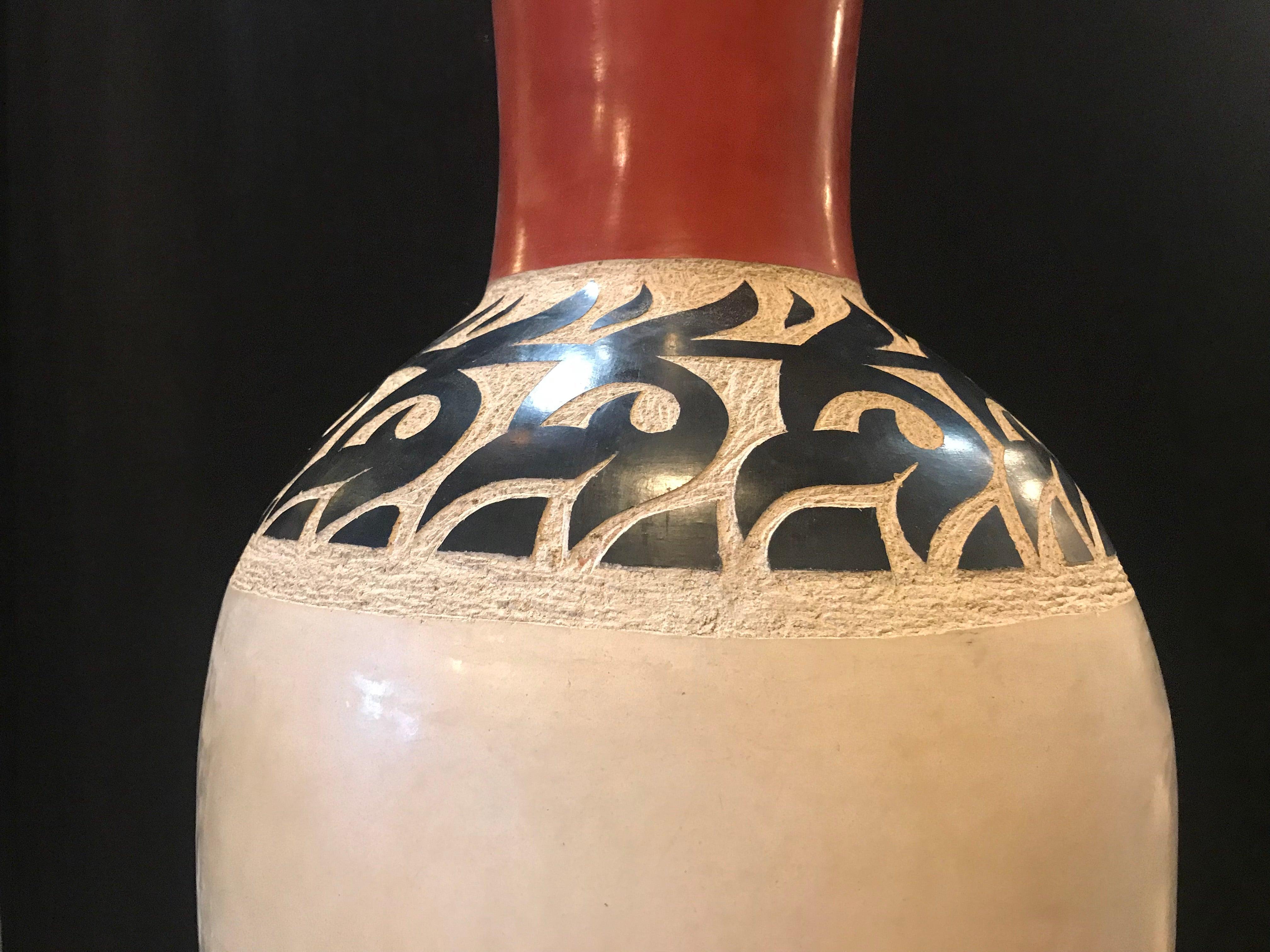 Monumental Moroccan Pottery Vase or Urn Handmade in Red and White, a Pair In Good Condition In Plainview, NY