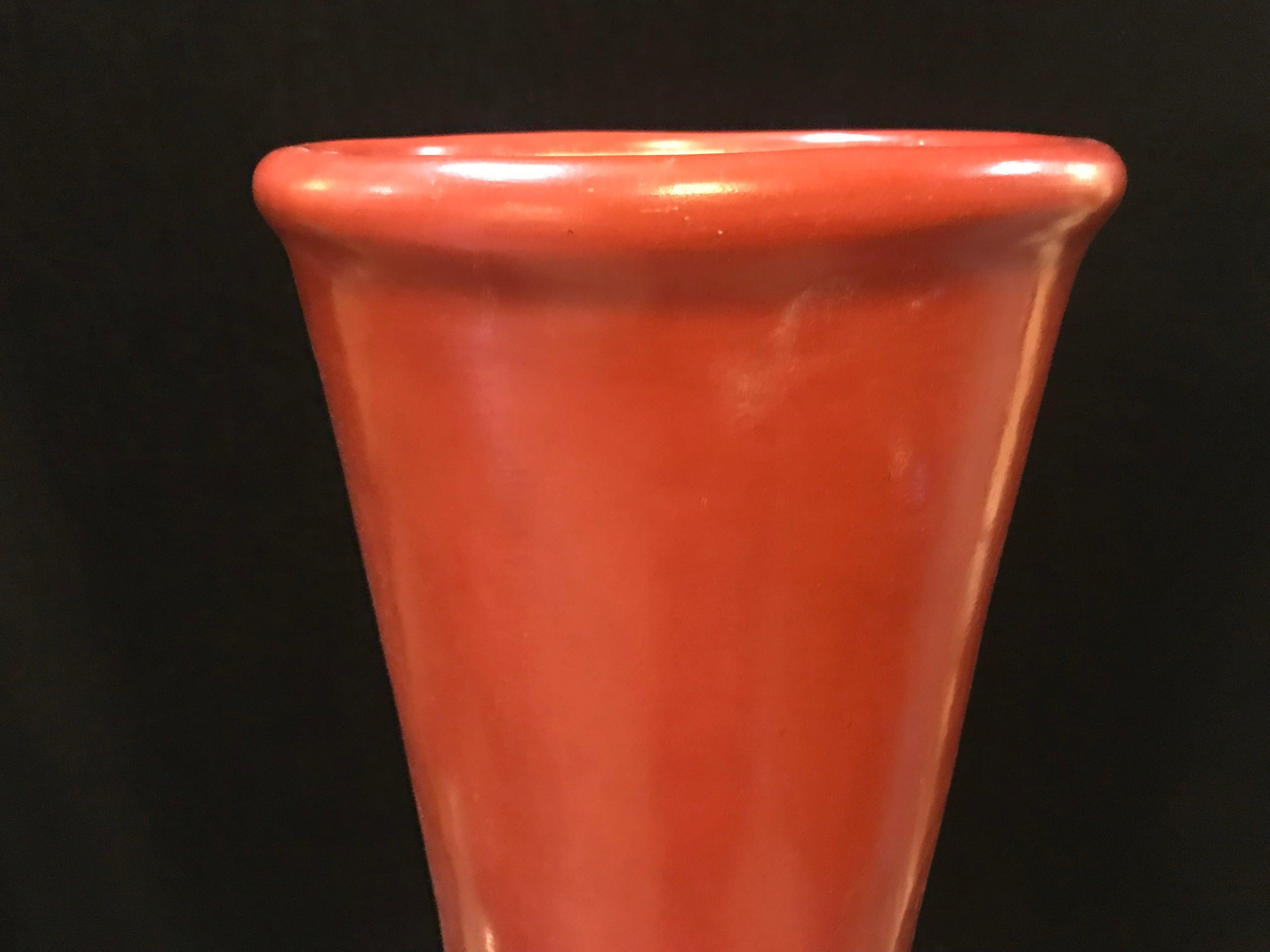 Monumental Moroccan Pottery Vase or Urn Handmade in Red and White, a Pair 1