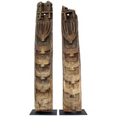 Monumental Morung Carving with Leaf Muntiac and Five Mithun Head Decoration