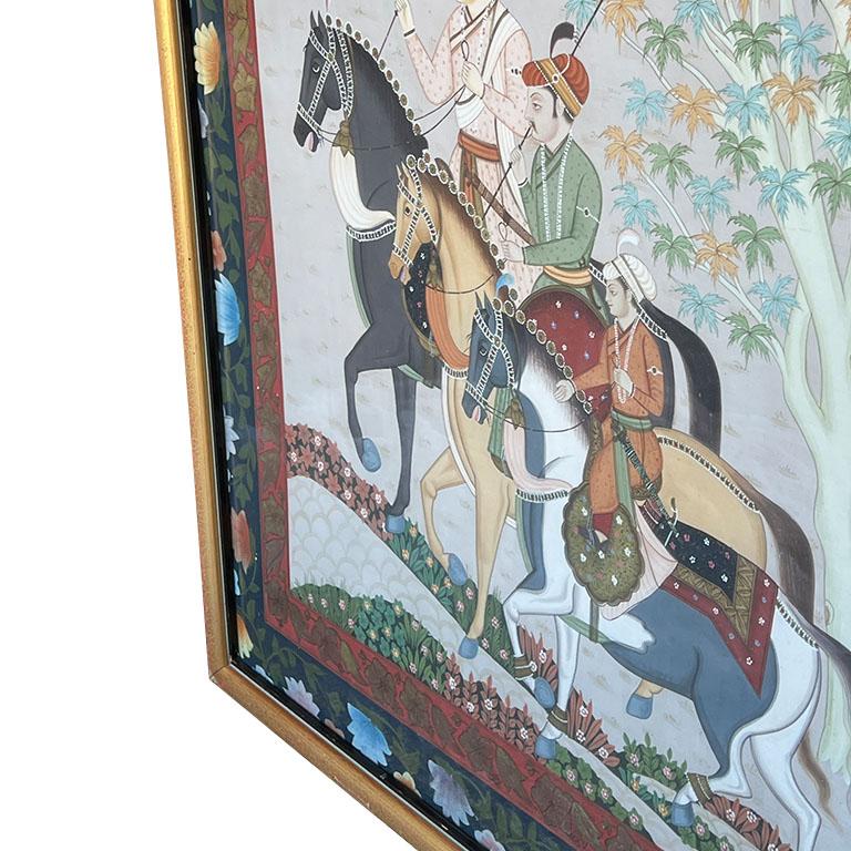 Anglo Raj Monumentale peinture Rajasthani encadrée représentant un Maharaja à cheval - Inde  en vente