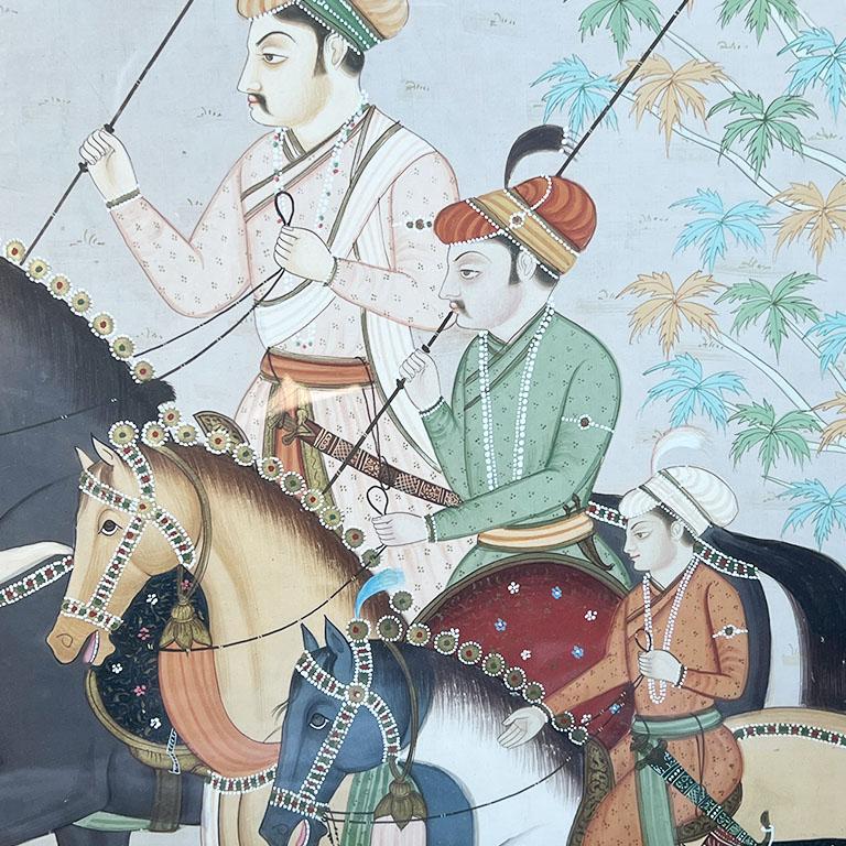 Monumentale peinture Rajasthani encadrée représentant un Maharaja à cheval - Inde  Bon état - En vente à Oklahoma City, OK
