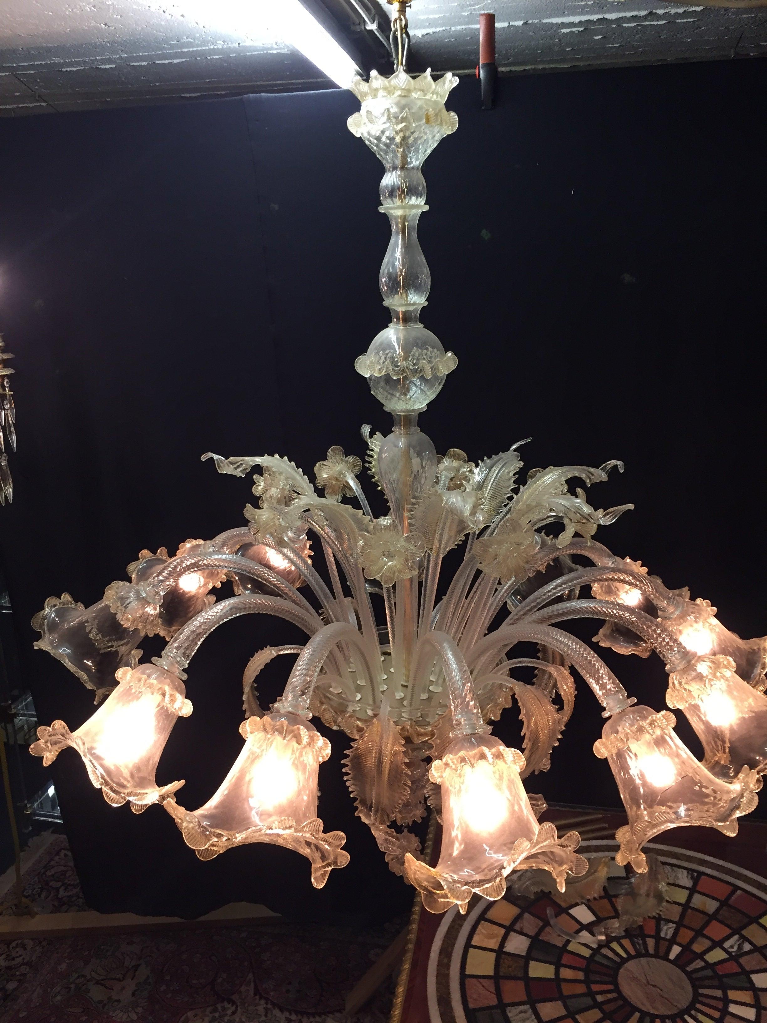 Monumental Murano Chandelier 12 Arms Made in Italy, Hand Blown and Handcrafted For Sale 2