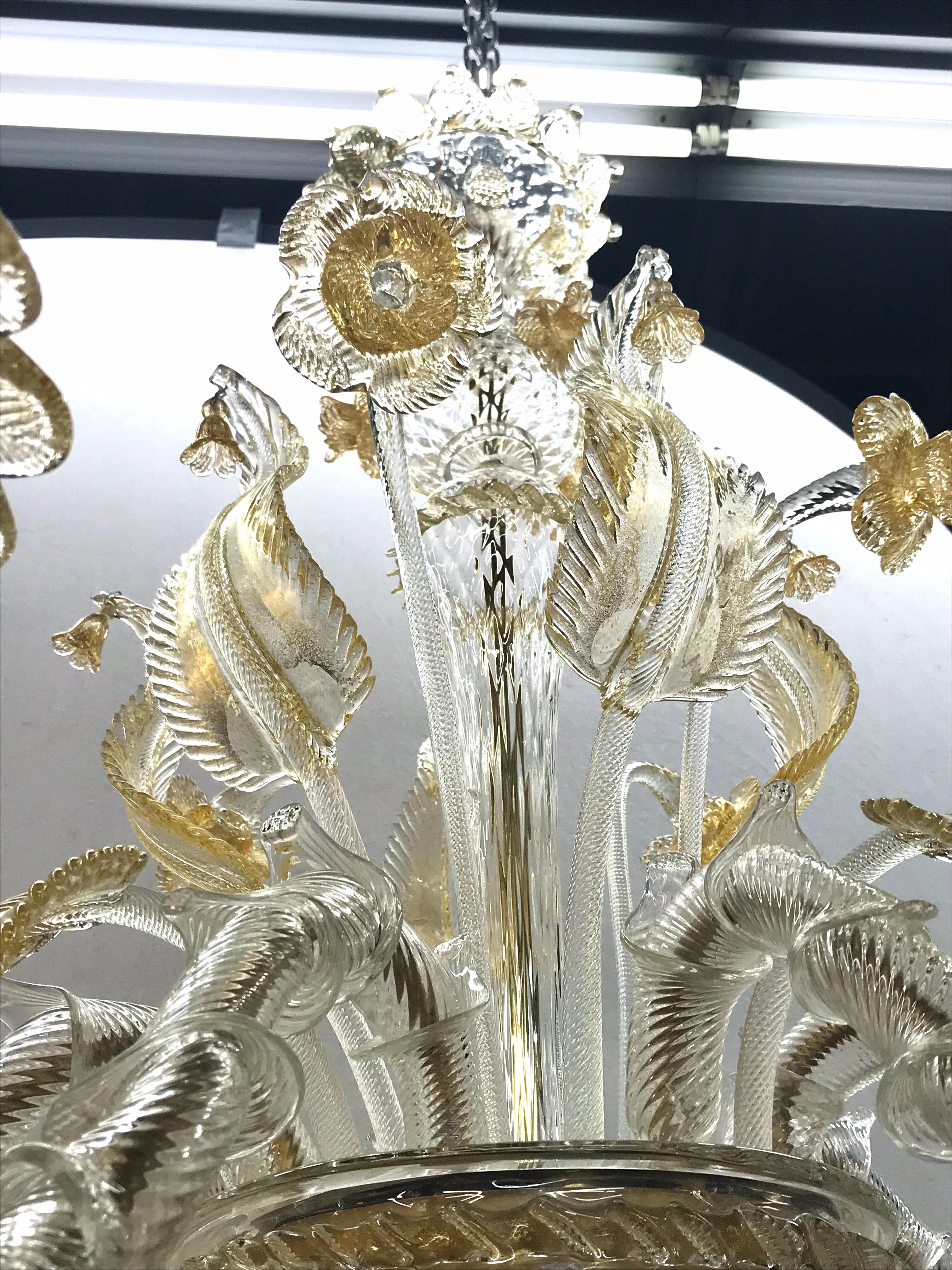 Italian Monumental Gold Murano Glass Italy Large Chandelier