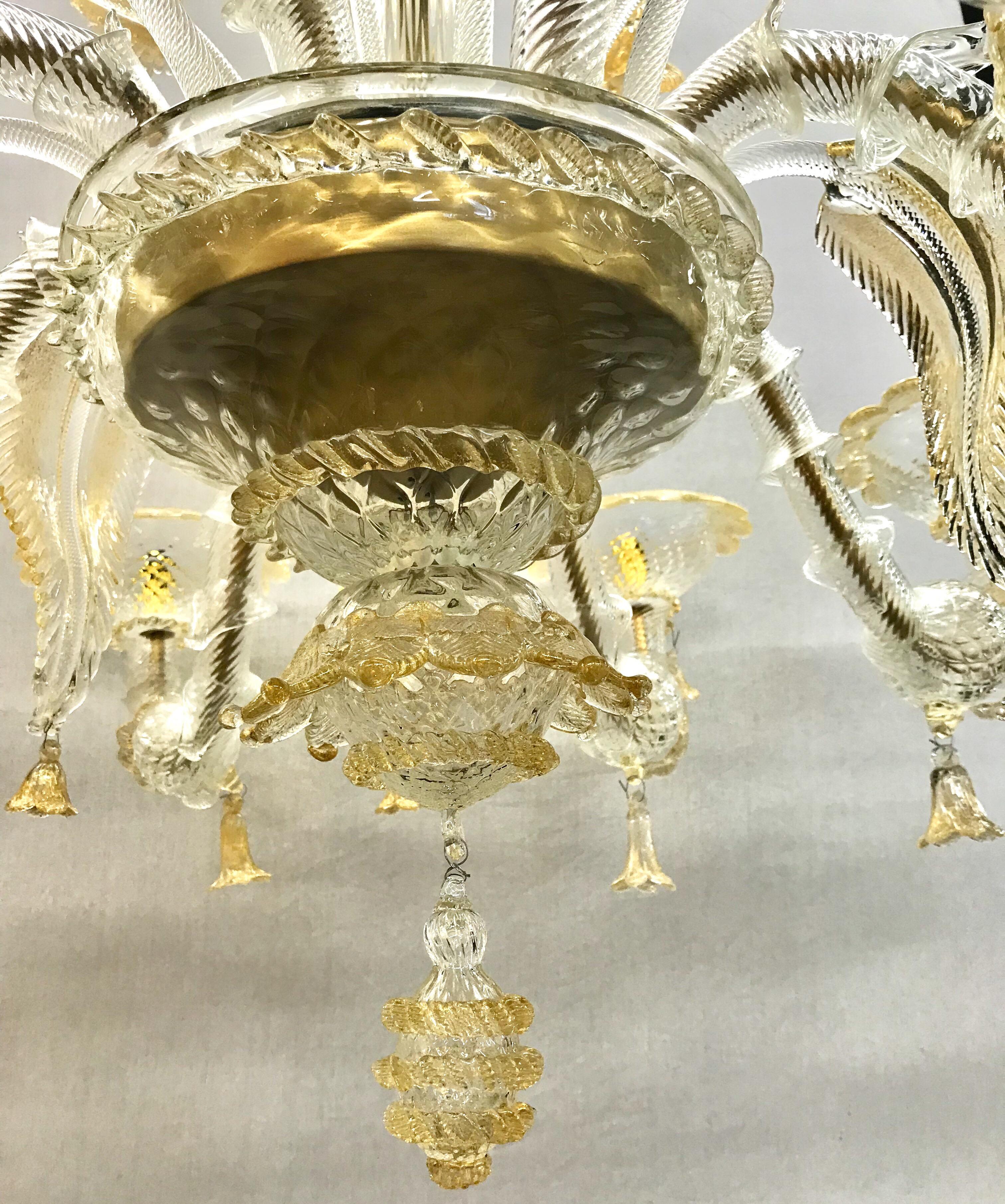 Late 20th Century Monumental Gold Murano Glass Italy Large Chandelier