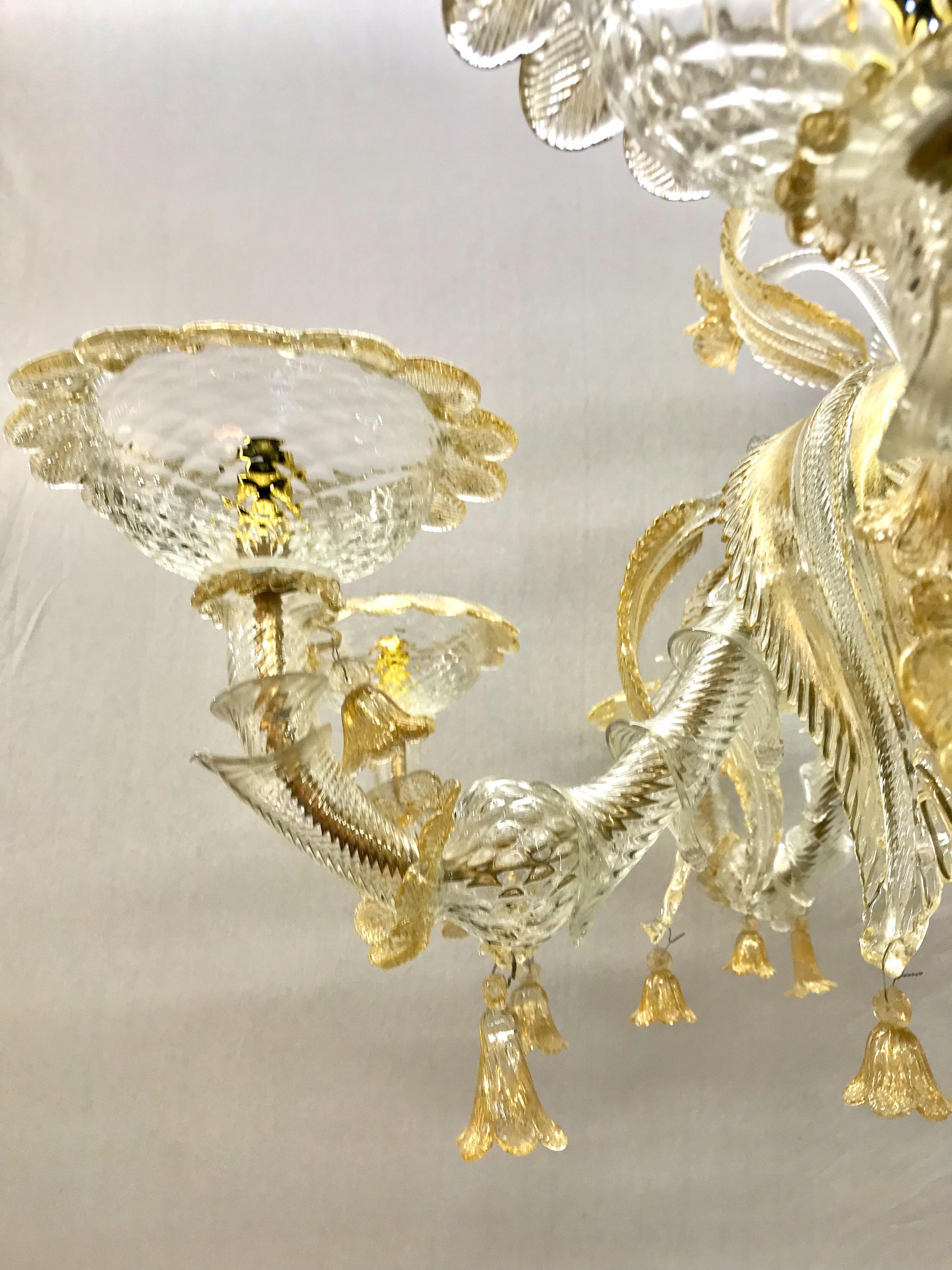 Monumental Gold Murano Glass Italy Large Chandelier 1