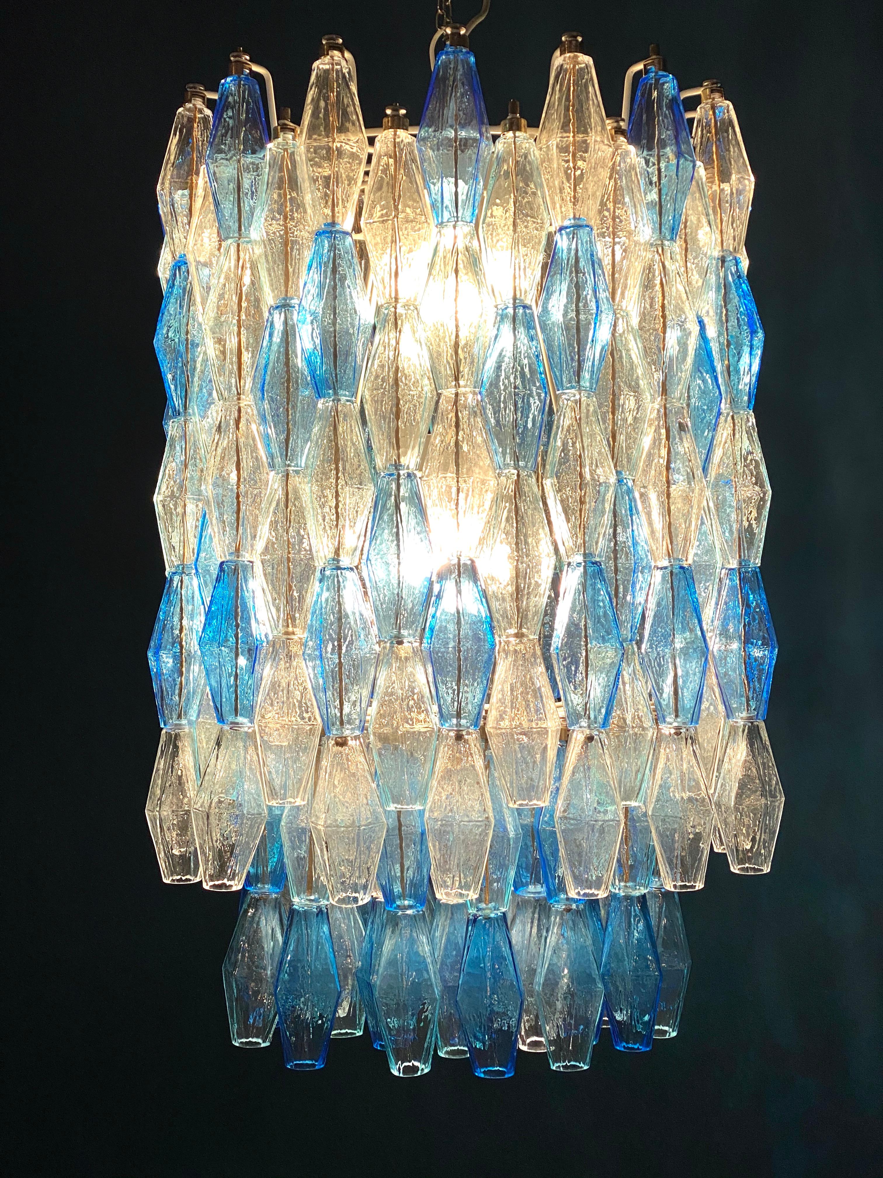 Monumental Murano Glass Sapphire Colored Poliedri Chandelier For Sale 7