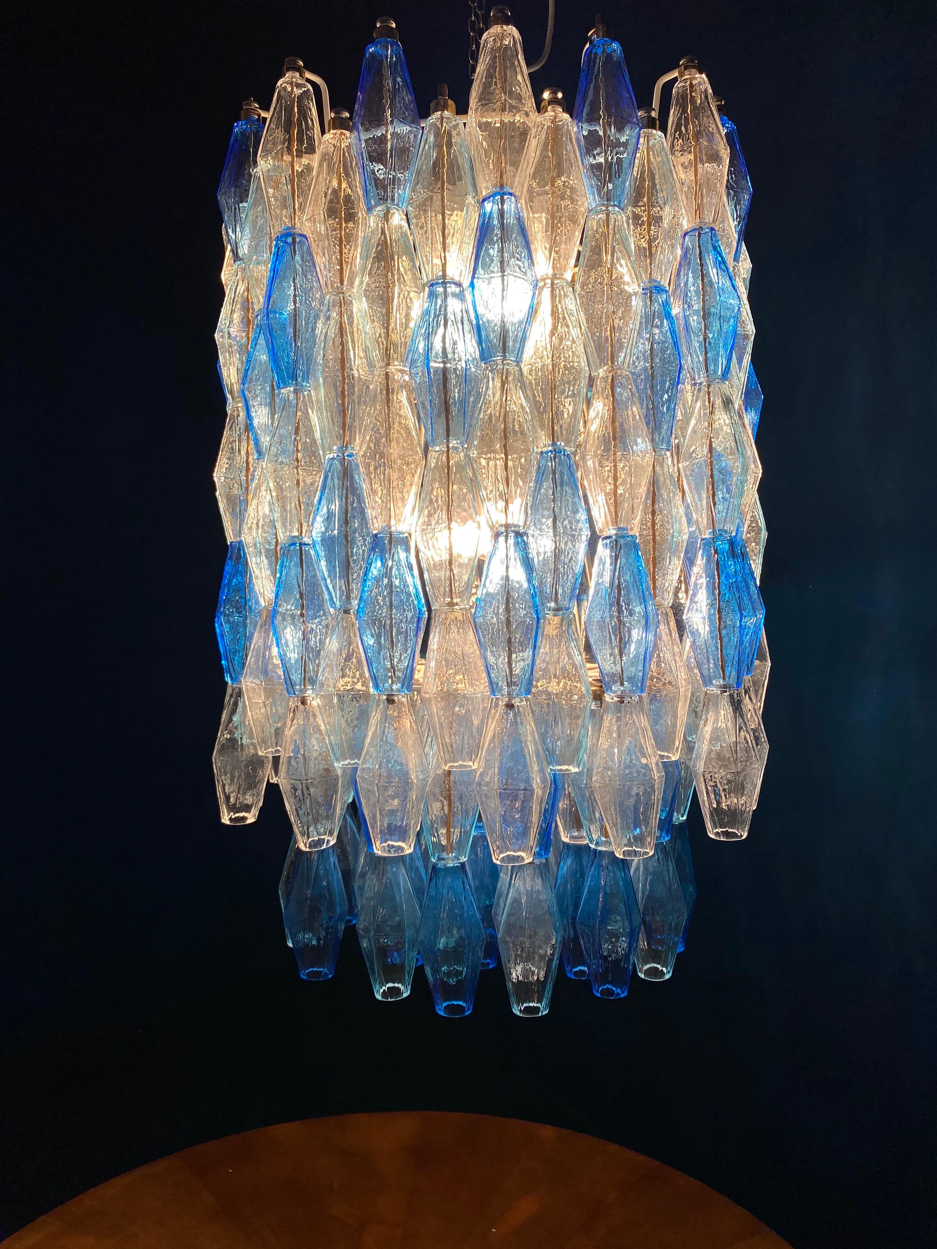 Monumental Murano Glass Sapphire Colored Poliedri Chandelier For Sale 8