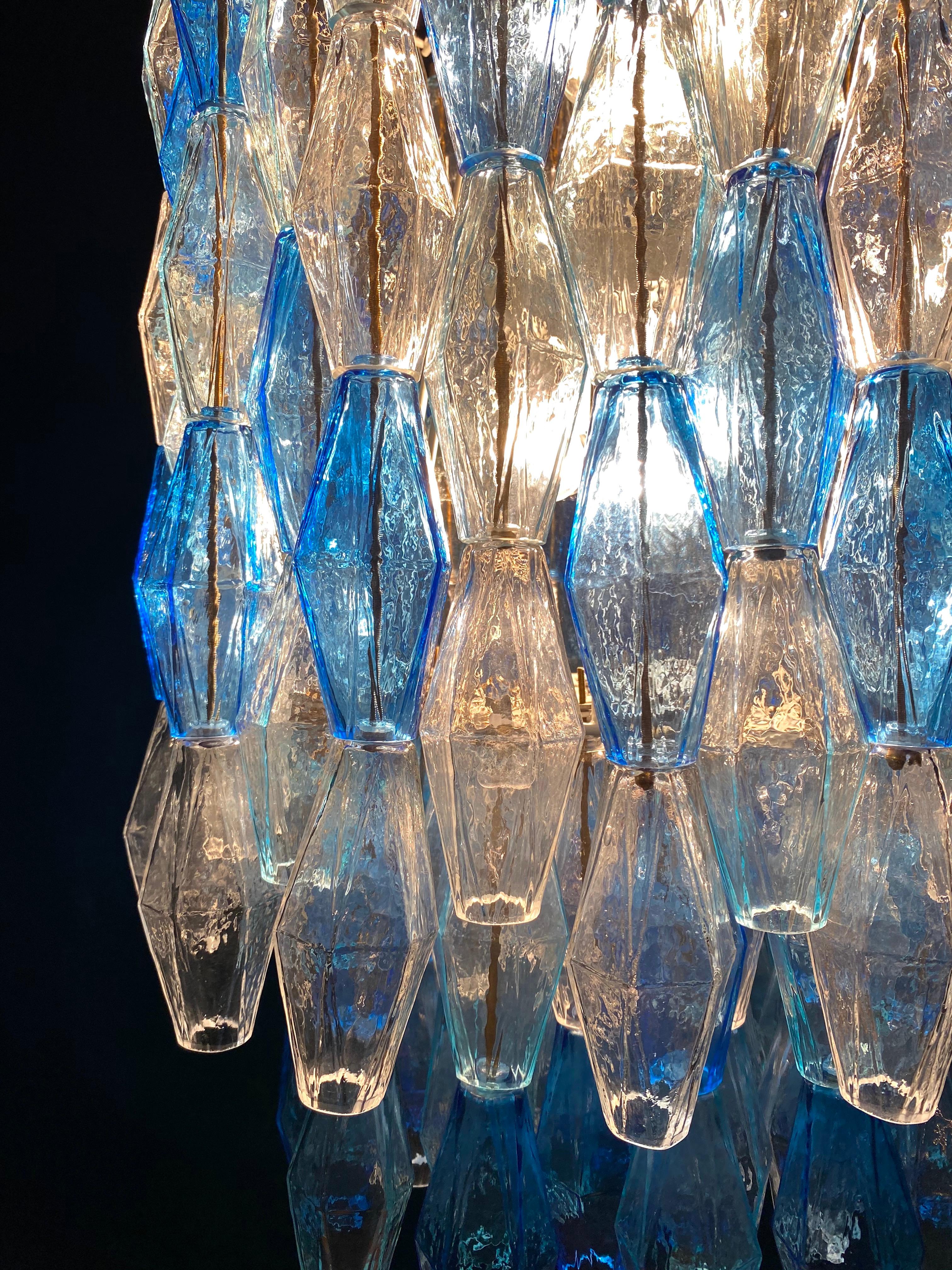 Monumental Murano Glass Sapphire Colored Poliedri Chandelier For Sale 10