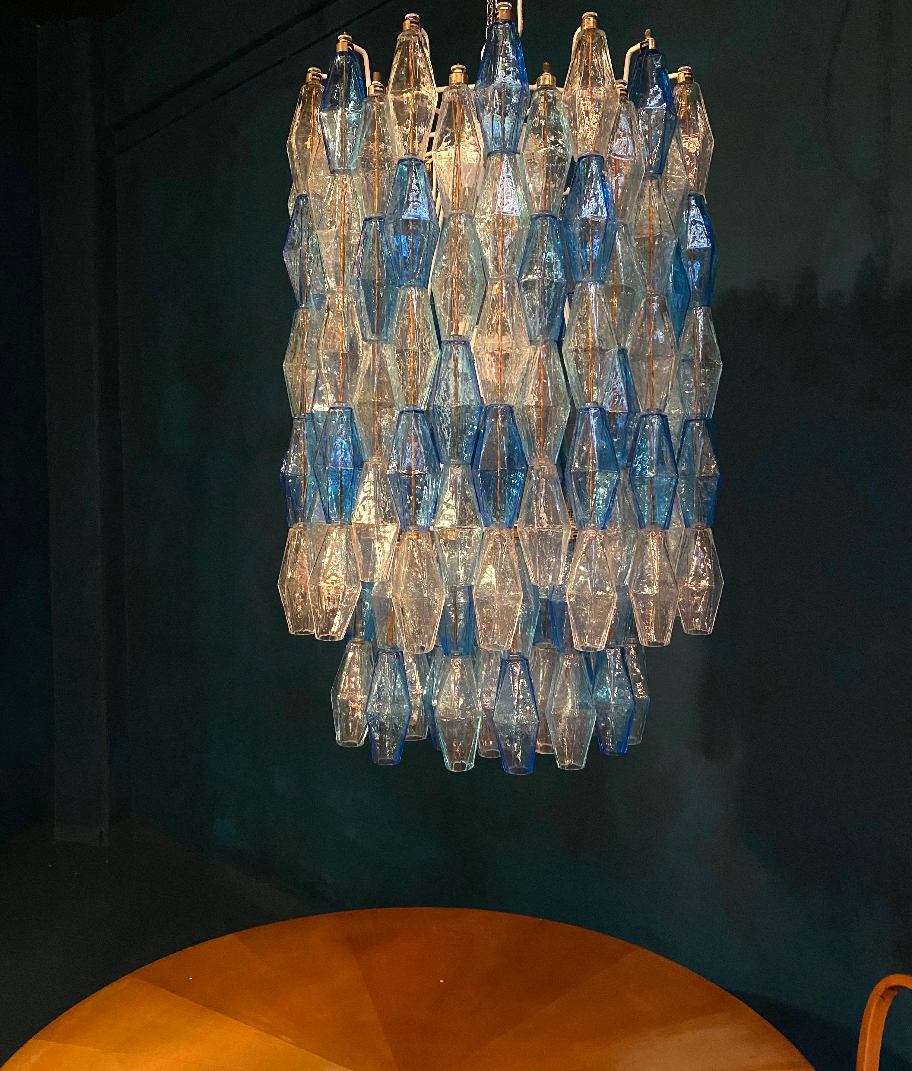 Monumental Murano Glass Sapphire Colored Poliedri Chandelier For Sale 2