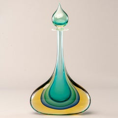 Monumental Murano Glass Teal and Amber Sommerso Perfume Bottle with Stopper