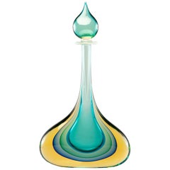 Monumental Murano Glass Teal and Amber Sommerso Perfume Bottle with Stopper