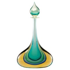 Monumental Murano Glass Teal and Amber Sommerso Perfume Bottle with Stopper