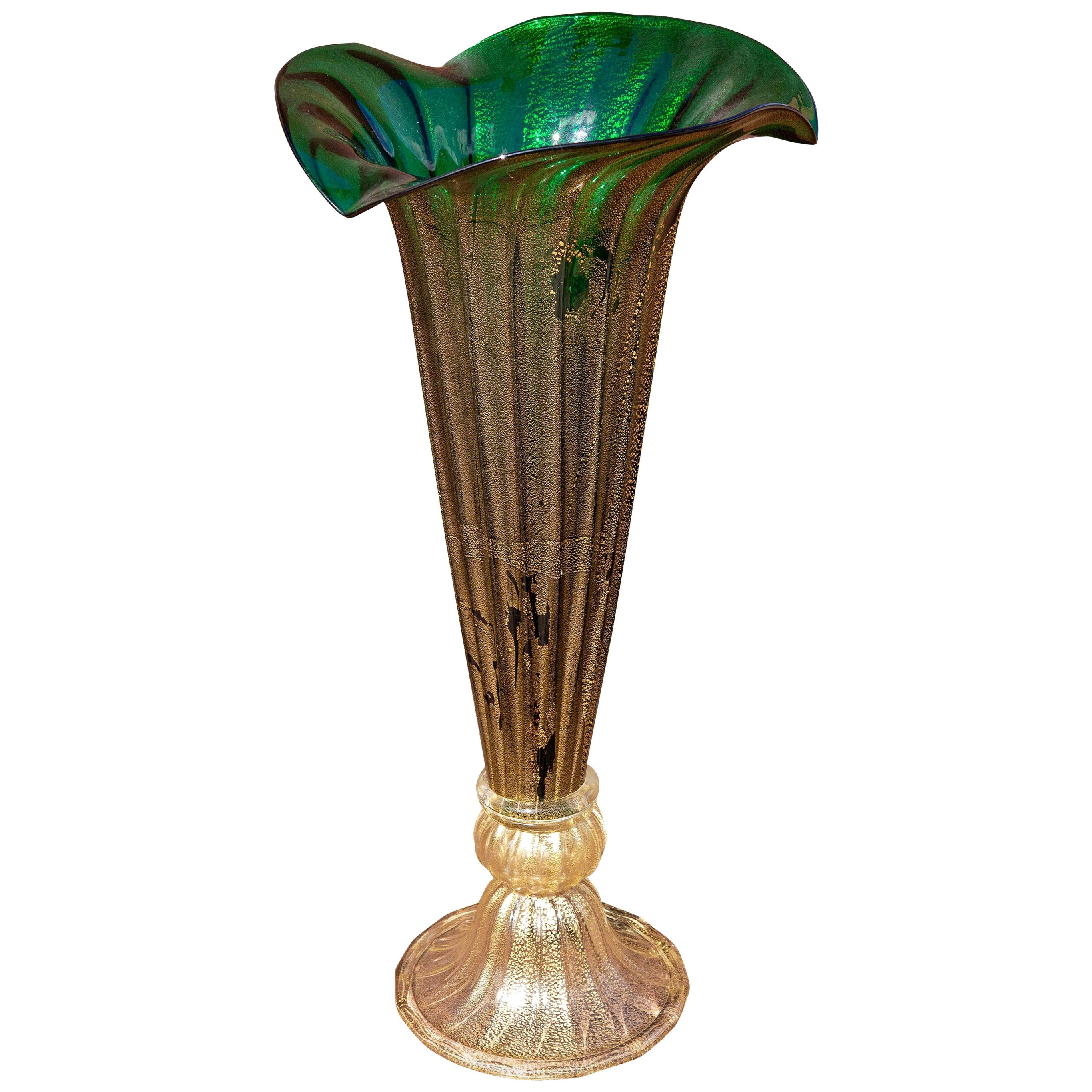 Monumental Murano Glass Trumpet Vase