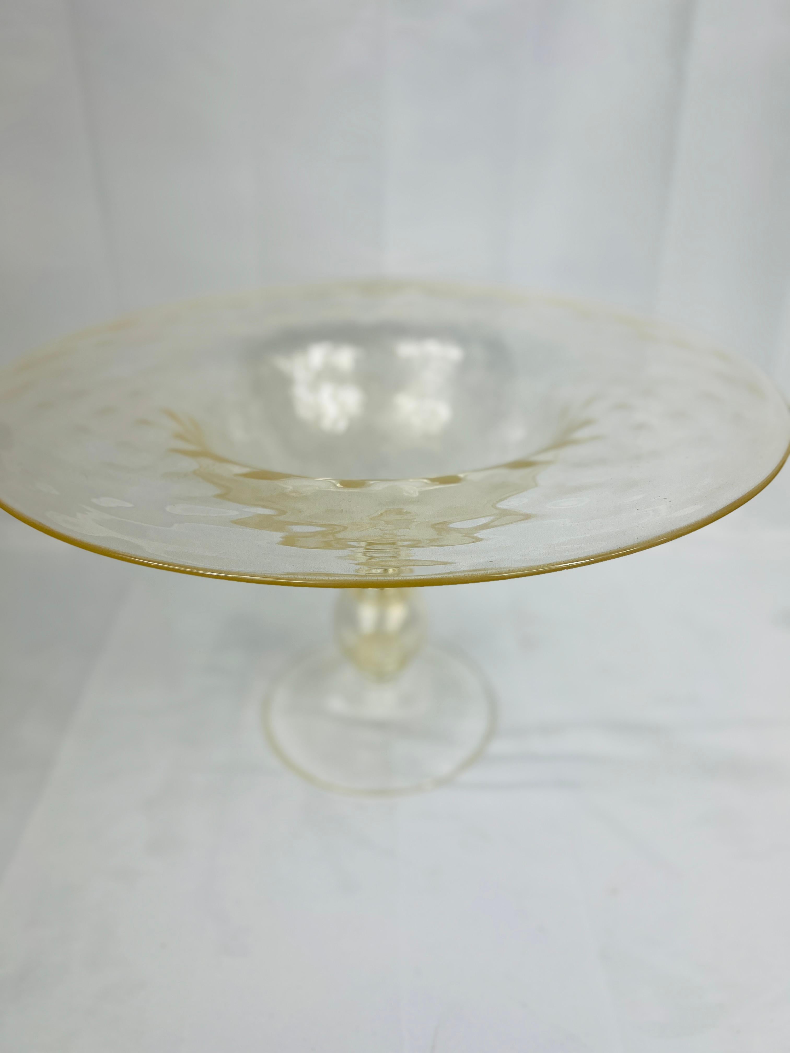 Monumentale Murano Gold Flecked Tafelaufsatz Kompott - signiert 18,25