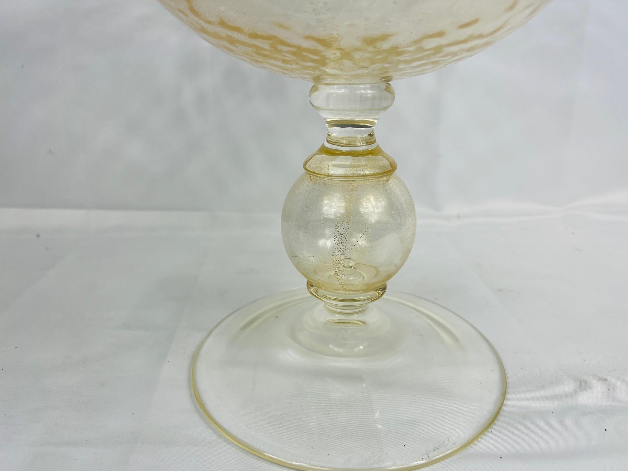 Monumentale Murano Gold Flecked Tafelaufsatz Kompott - signiert 18,25