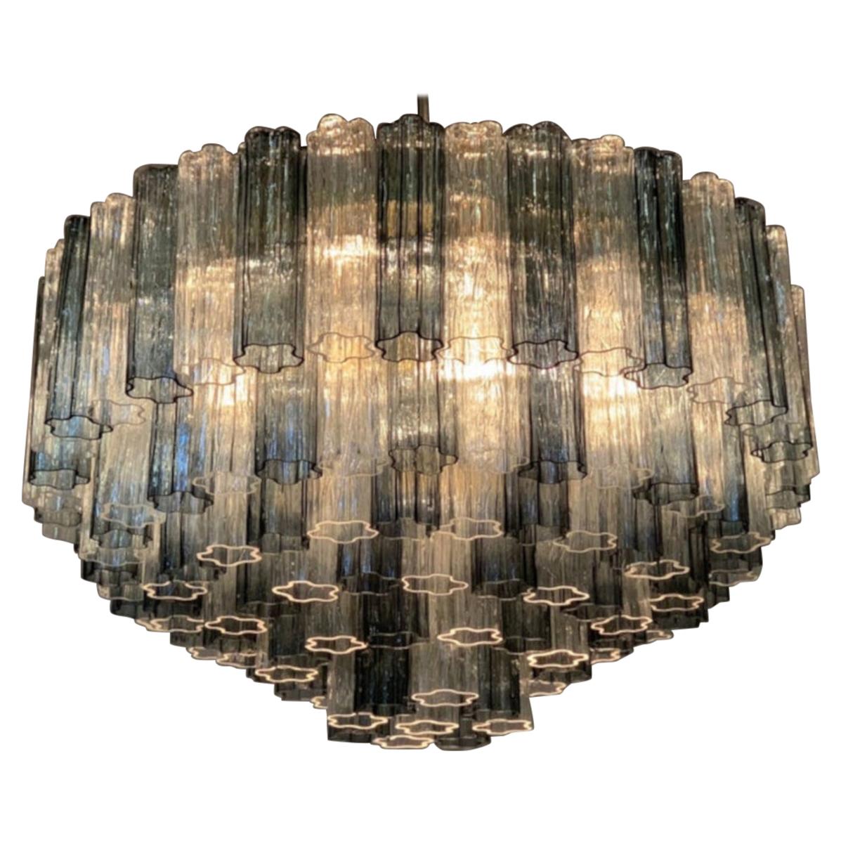 Monumental Murano Grey and Clear Glass Chandelier