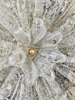 Monumental Murano Ice Glass Flower Flush Mount Ceiling or Wall Light, Italy 1970