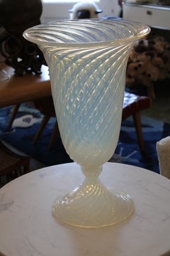 Monumental Murano Opaline Glass Vase Signed Cenedese