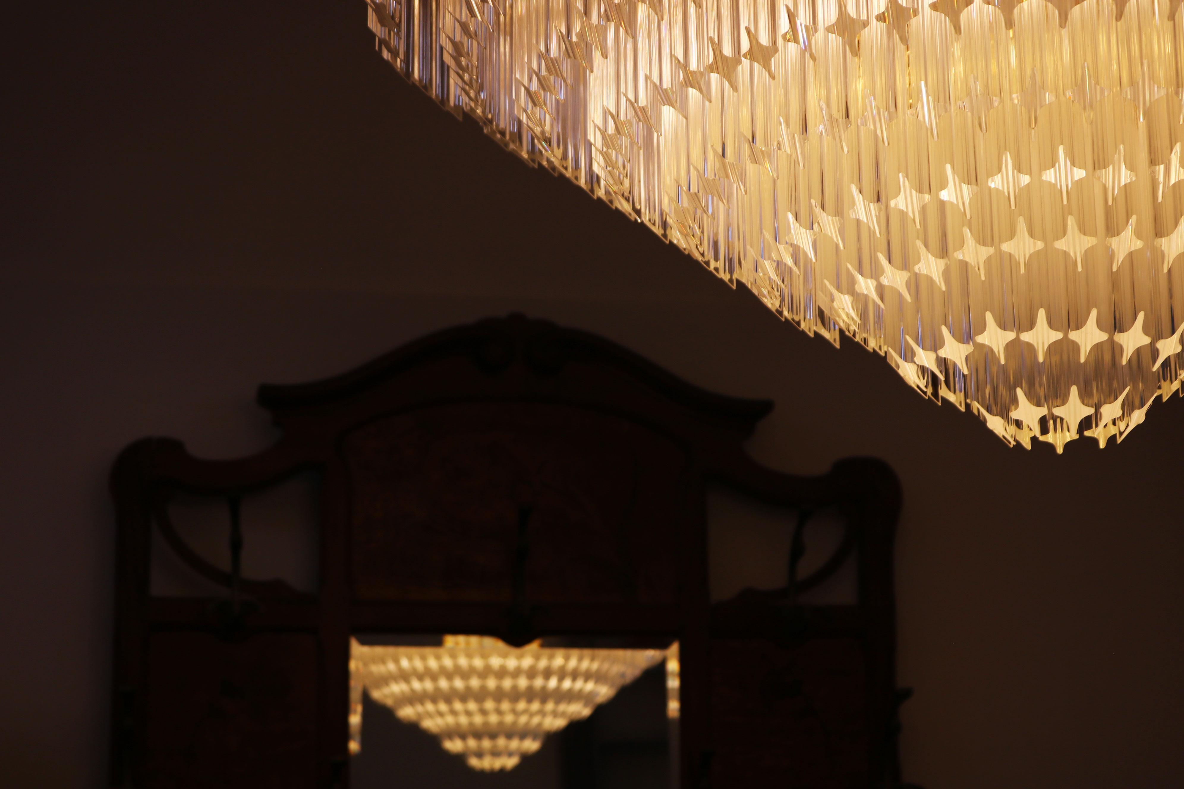 Monumental Lámpara de Murano Quadriedri Venini 1980 Regencia Italiana Vidrio Latón en Bueno estado para la venta en Ijzendijke, NL