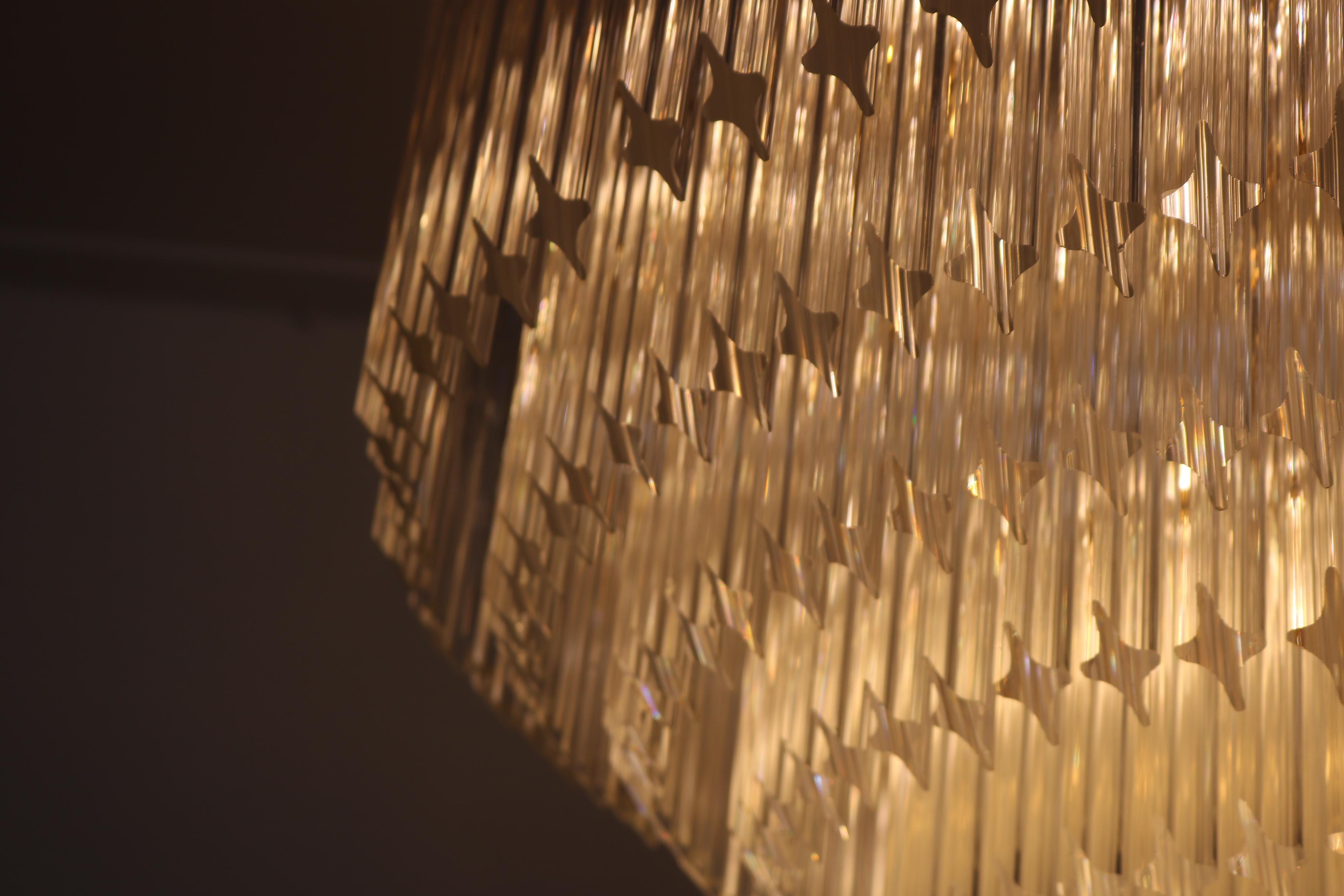 Monumental Lámpara de Murano Quadriedri Venini 1980 Regencia Italiana Vidrio Latón en venta 1