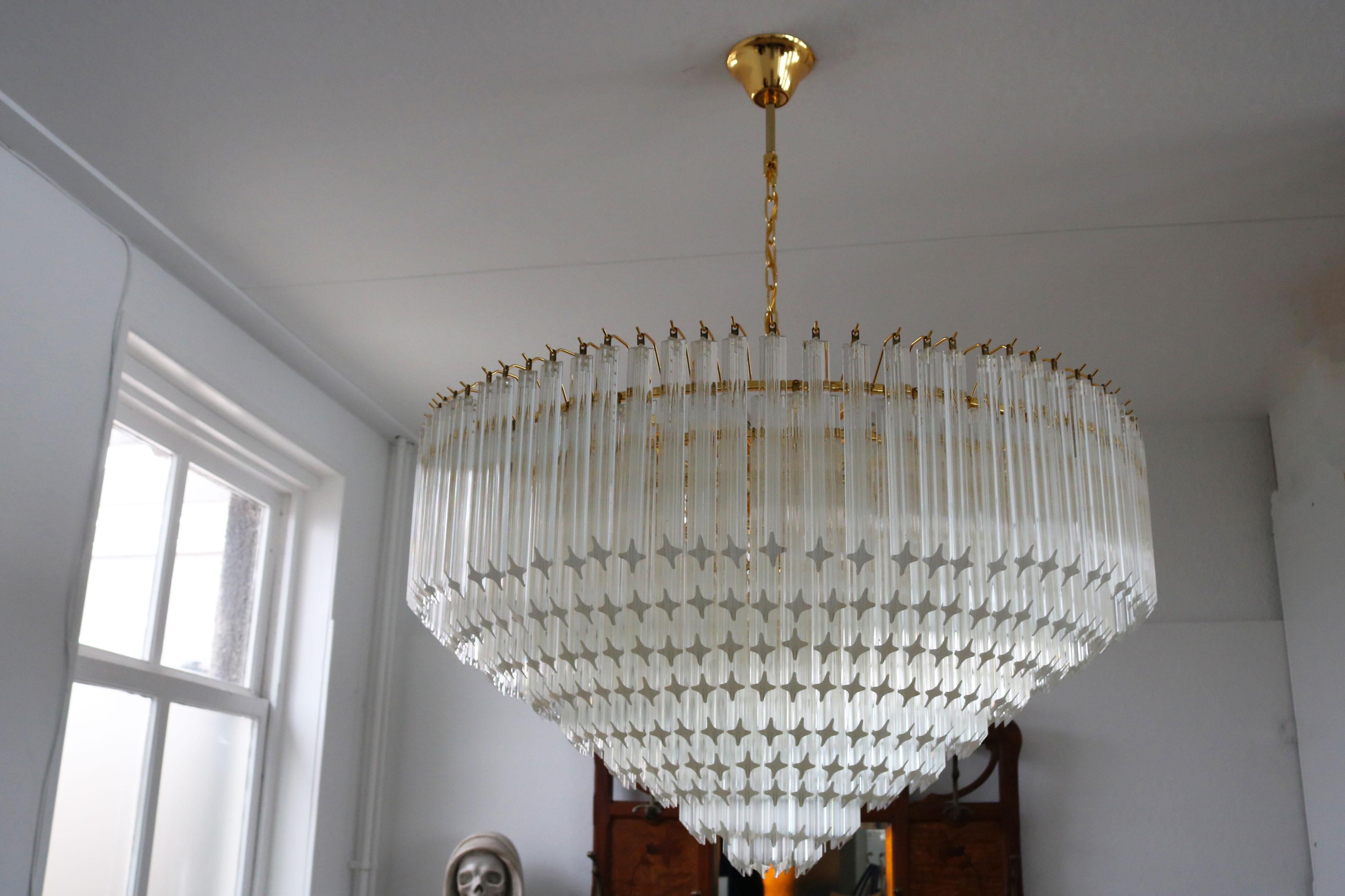 Monumental Lámpara de Murano Quadriedri Venini 1980 Regencia Italiana Vidrio Latón en venta 2