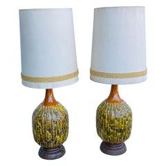 Monumental Mutual Sunset Mid-Century Modern Ocher Drip Glaze Brutalist, a Pair