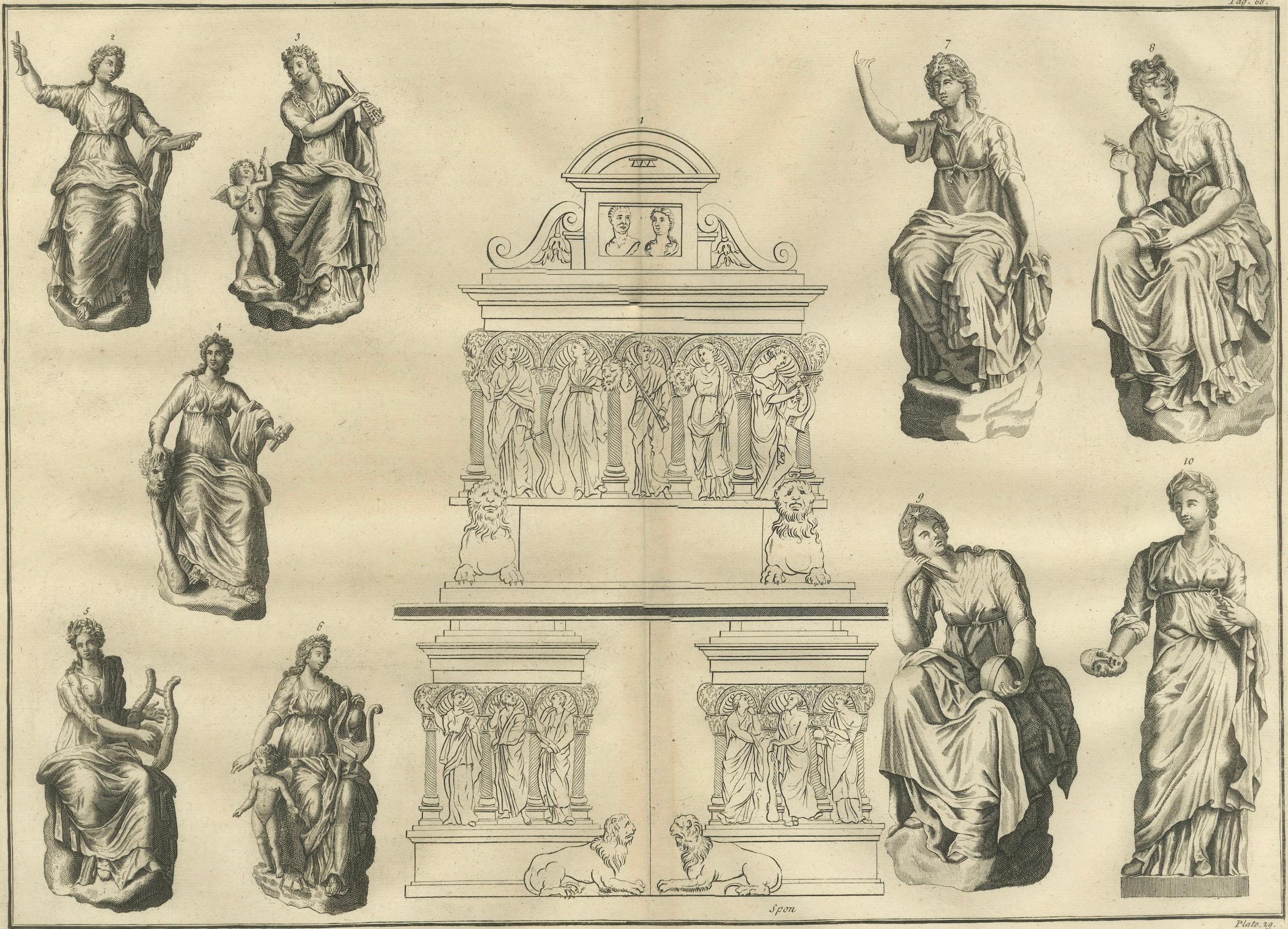 Monumental Mythological Scene, Classical Figures and Clouds – Montfaucon, 1721