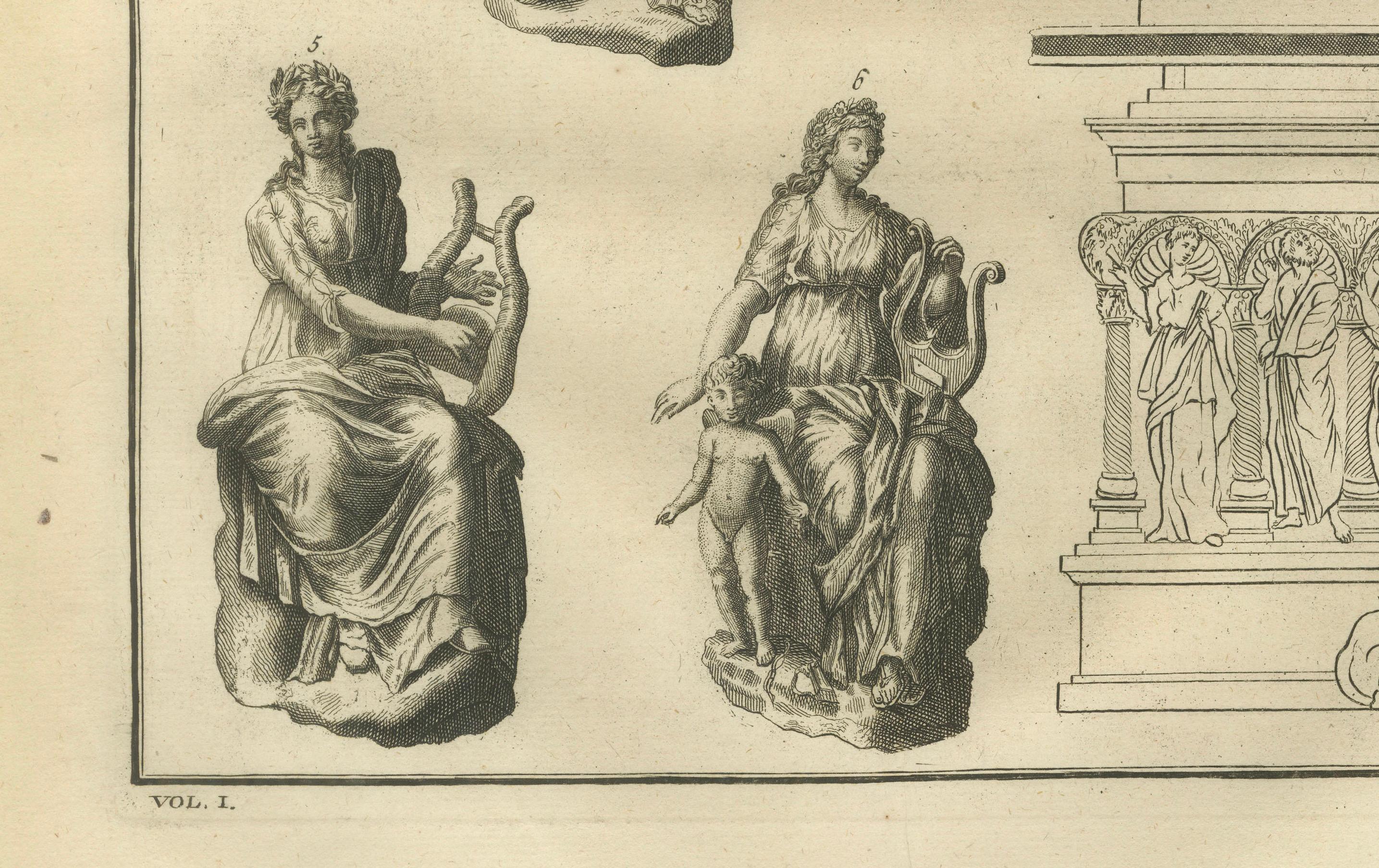 Monumental Mythological Scene, Classical Figures and Clouds – Montfaucon, 1721