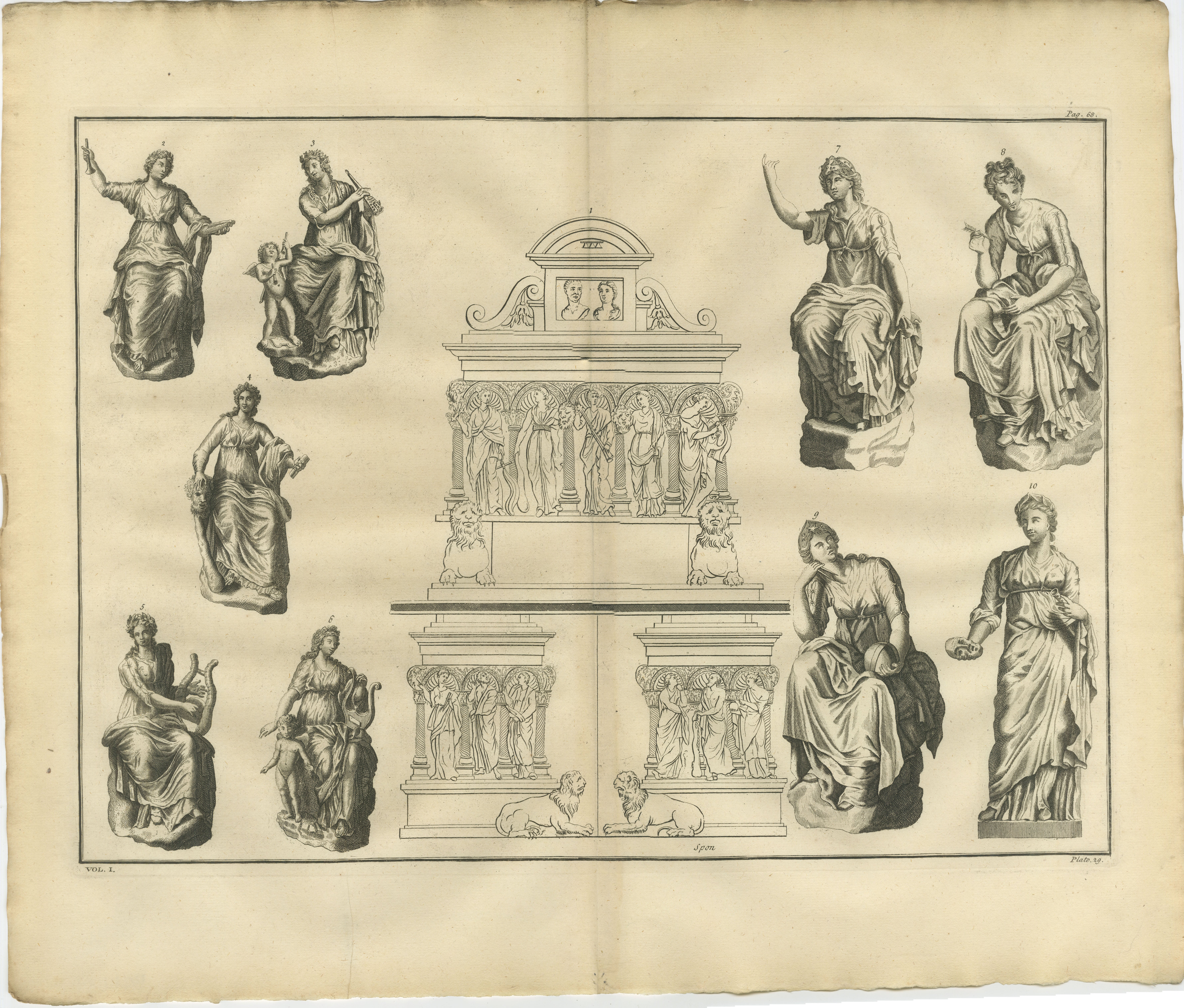 Monumental Mythological Scene, Classical Figures and Clouds – Montfaucon, 1721