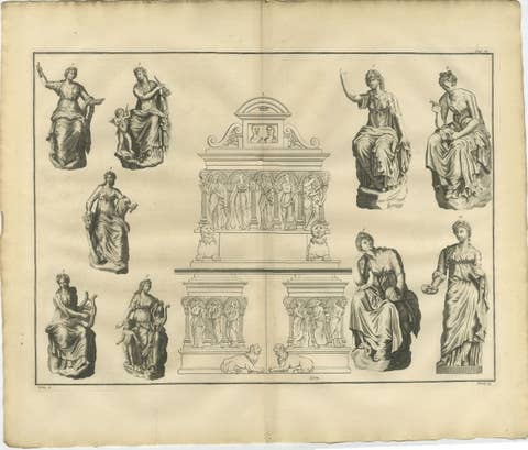 Monumental Mythological Scene, Classical Figures and Clouds – Montfaucon, 1721