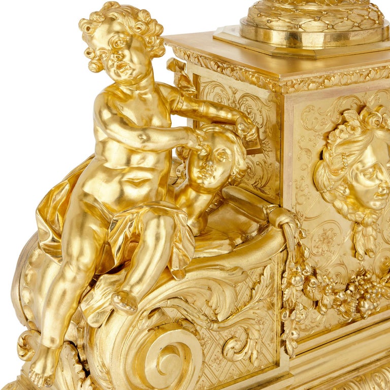 Monumental Napoleon III Period Gilt Bronze Clock after Le Roy For Sale 1