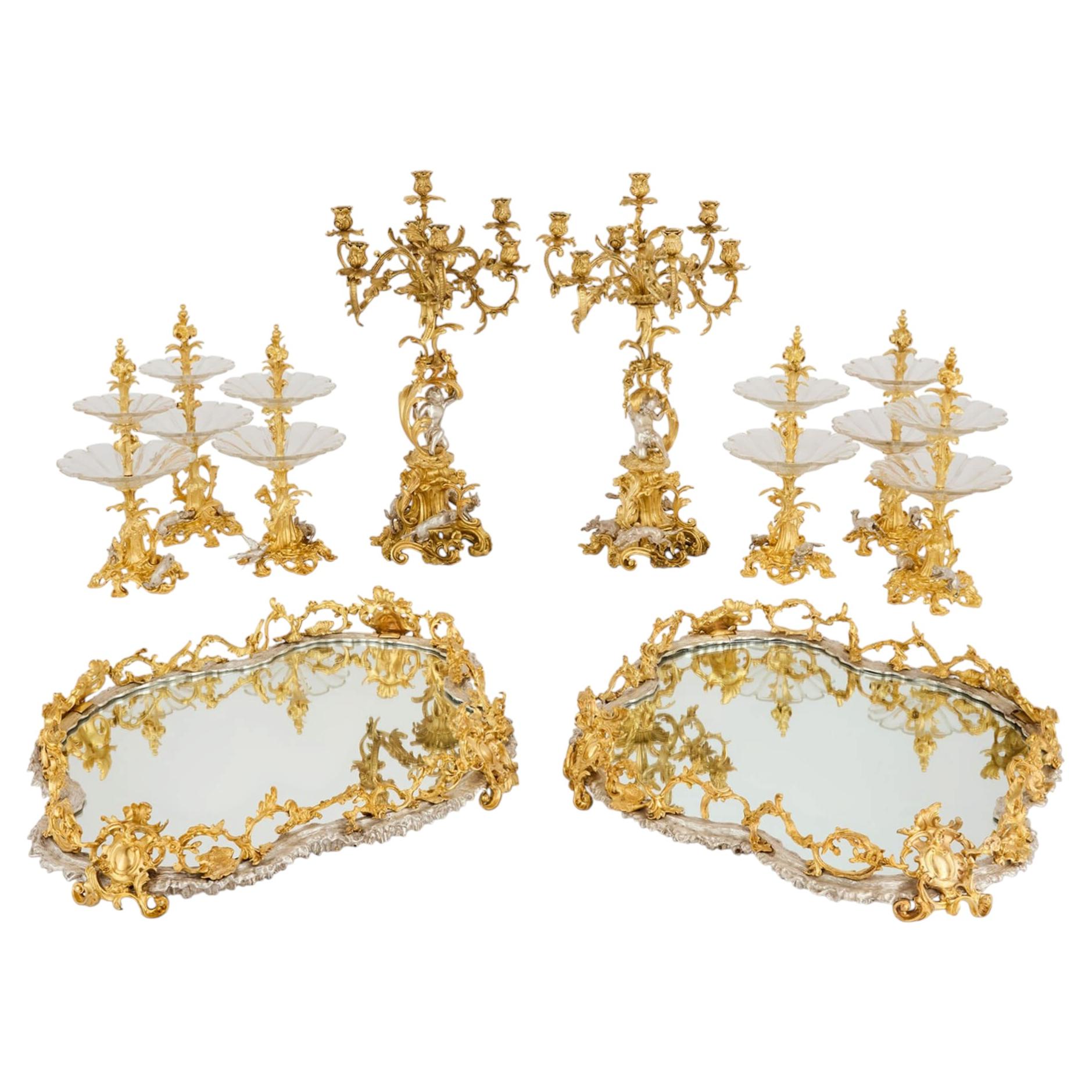 Monumental Napoleon III Silvered and Gilt Bronze Surtout de Table For Sale