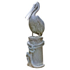 Monumental Nautical Bronze Fountain of Pelican on Piling.