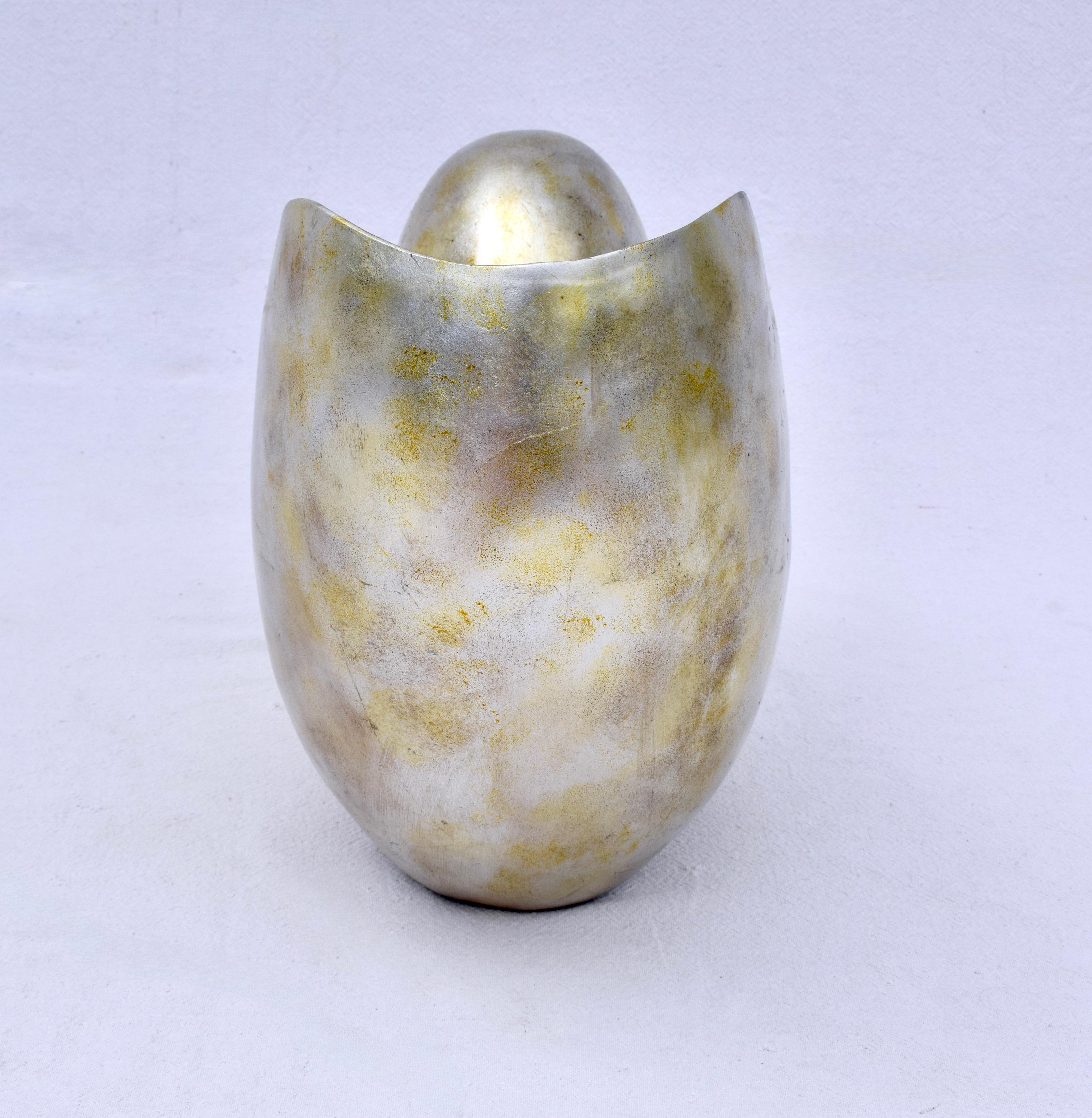 Silver Leaf Monumental Nautilus Shell Container Vase or Planter For Sale
