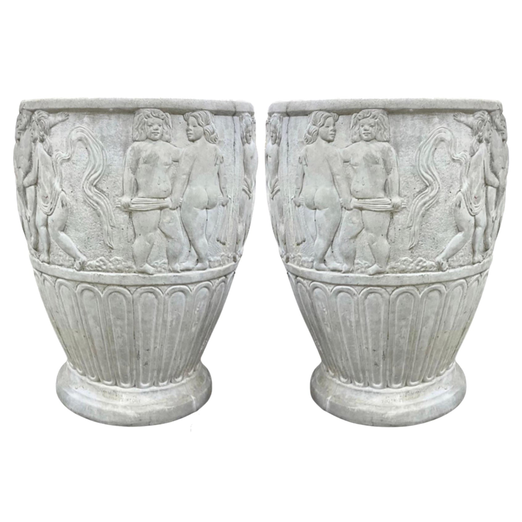 Monumental Neo-Classical Style Concrete / Stone Planters By Henri Studios, Pair