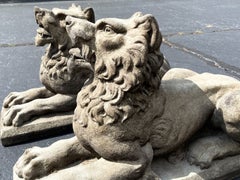 Monumental Neo-Classical Style Garden Concrete Recumbent Lions / Statue-Pair