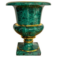 Monumental Neo-Classical Style Italian Porcelain Faux Malachite Urn / Vase