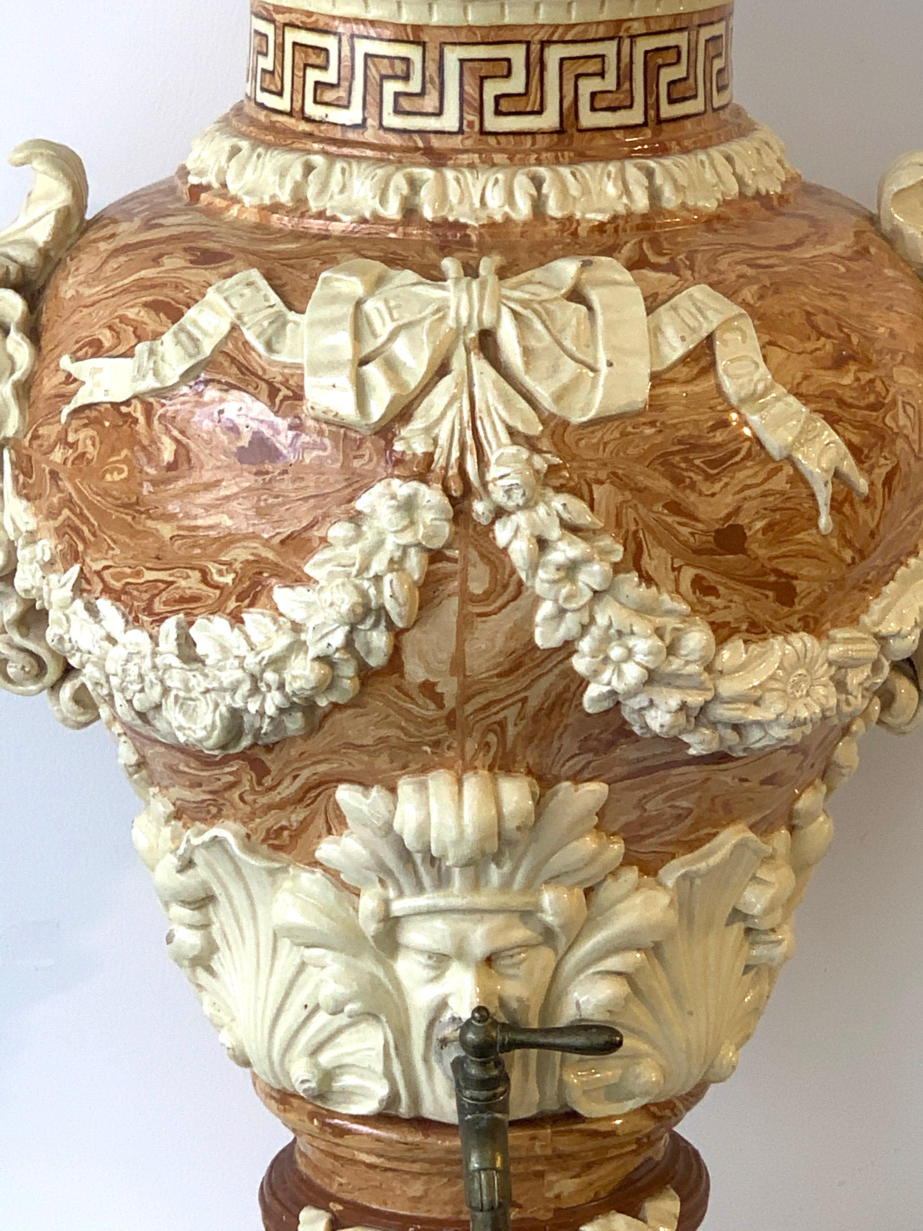 19th Century Monumental Neoclassical Aptware/Mixed Earth Lavabo Wine Urn